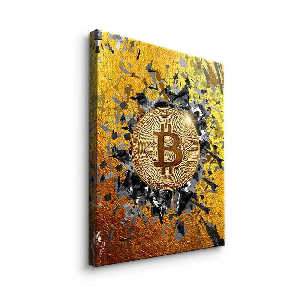 Crypto Motivat Bitcoin - Rahmen - DOTCOMCANVAS® Leinwandbild Explosion, Bitcoin goldener Premium - Explosion Trading - Leinwandbild