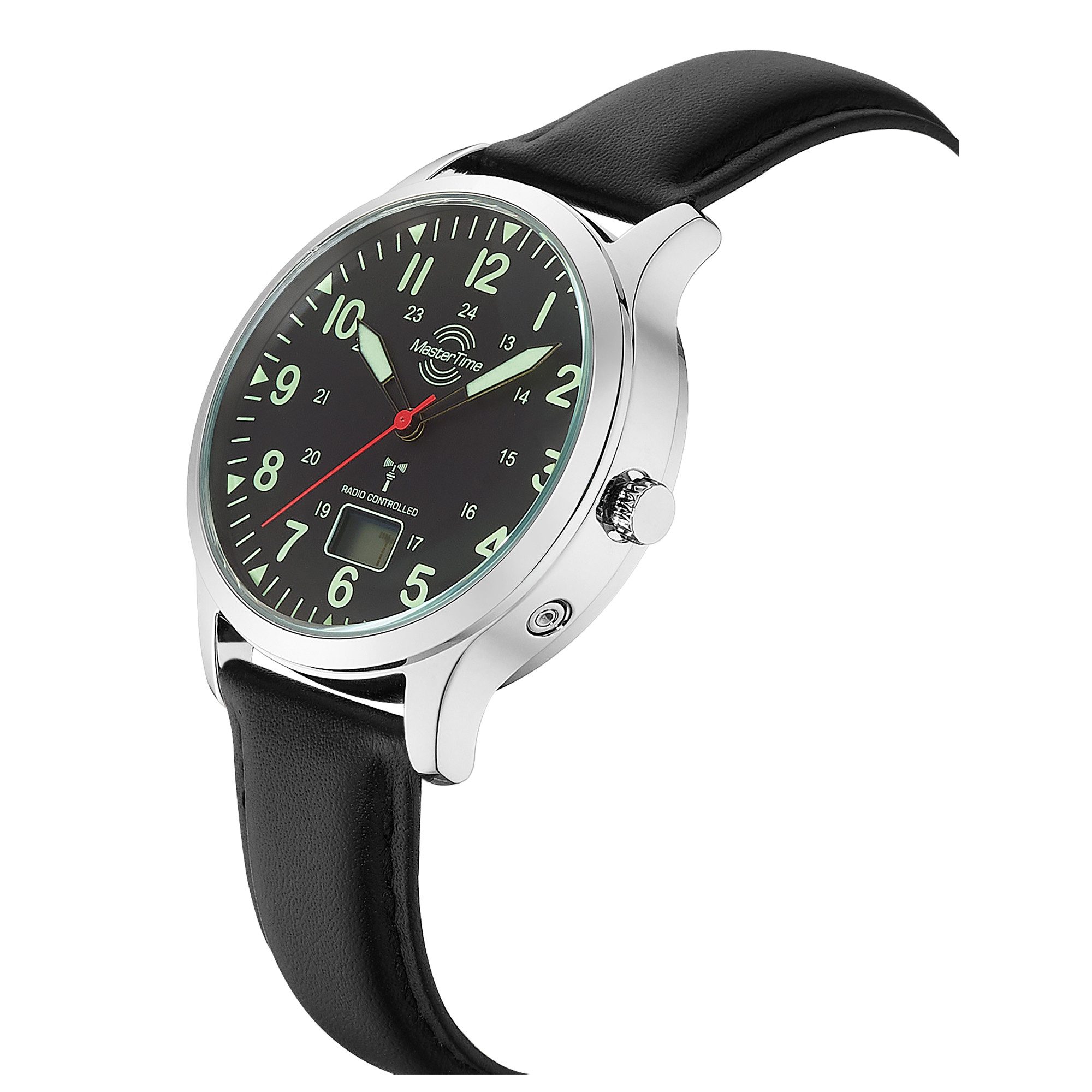 MASTER TIME Funkuhr Aviation MTGA-10957-22L, Quarzuhr, Armbanduhr, Herrenuhr, Lederarmband, analog, digital
