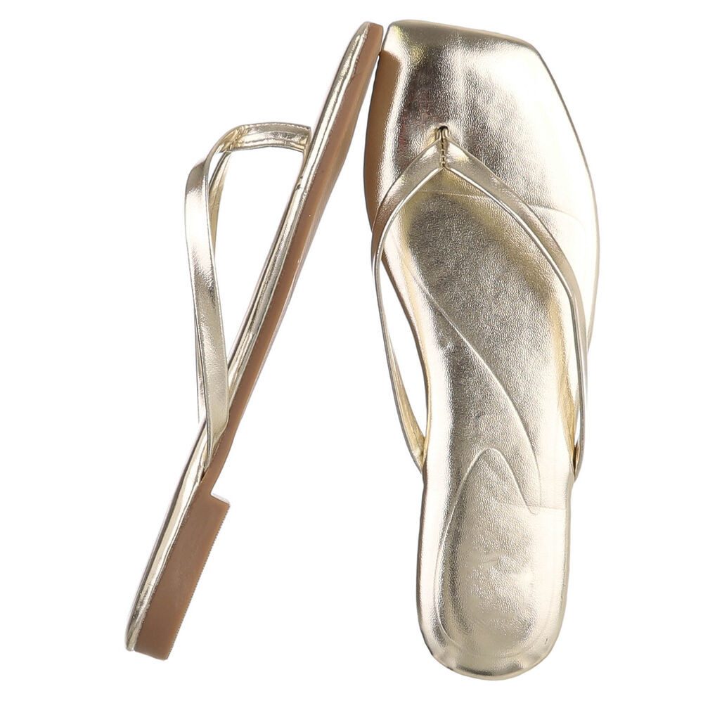 Ital-Design Minimalistische Damen Flip-Flops mit flacher Sohle Zehentrenner (91512429) Blockabsatz Zehentrenner in Gold – Bild 2 von 5