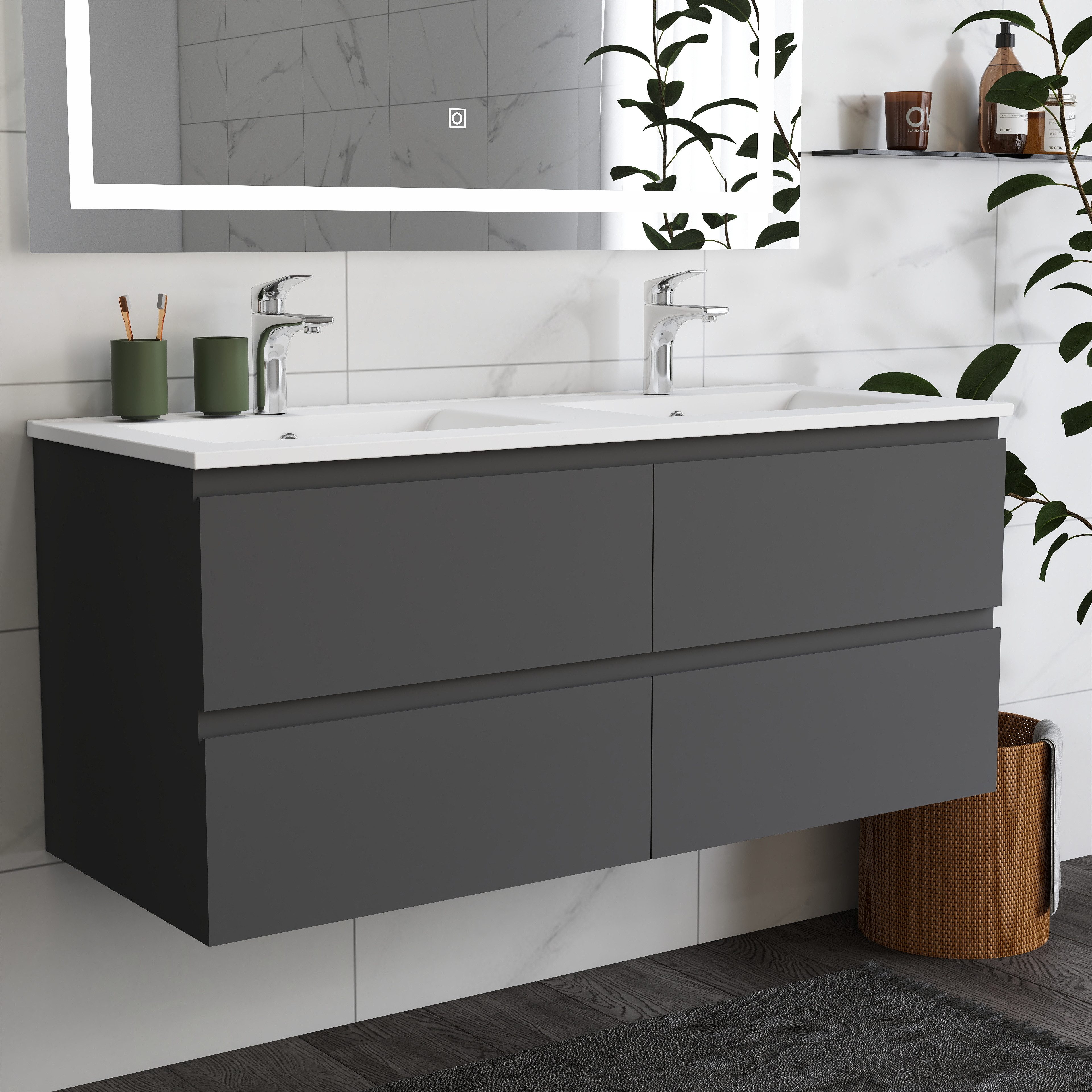 duschspa Waschtisch Waschbecken mit Unterschrank Badschrank Waschplatz Badmöbel Set, Matt, 50-120cm