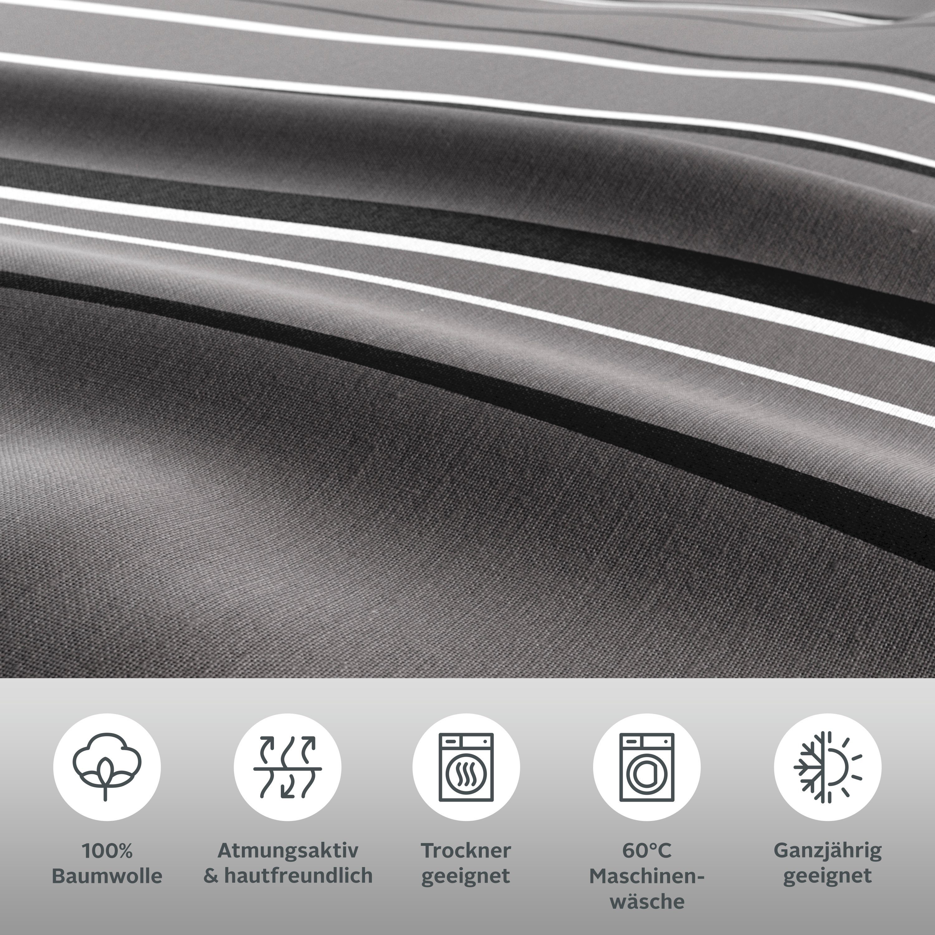 OTTO home Bettwäsche Renu in Gr. 135x200 oder 155x220 cm, Linon, 2 teilig, Bettwäsche aus Baumwolle, grafische Bettwäsche mit Wellen-Design