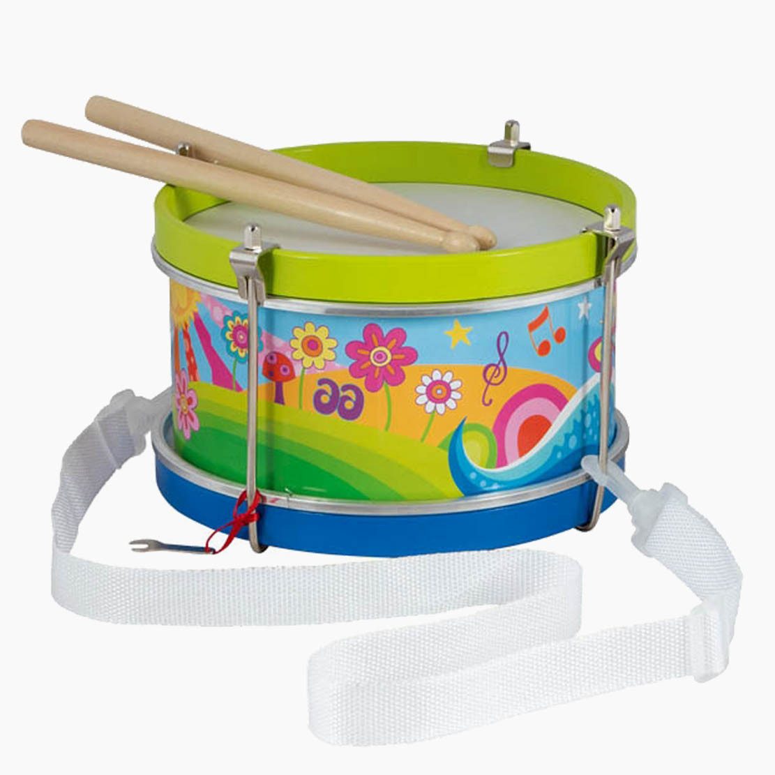 goki Spielzeug-Musikinstrument Trommel Blumenwiese, (packung, 3 tlg., set), Instrument für die musikalische Früherziehung