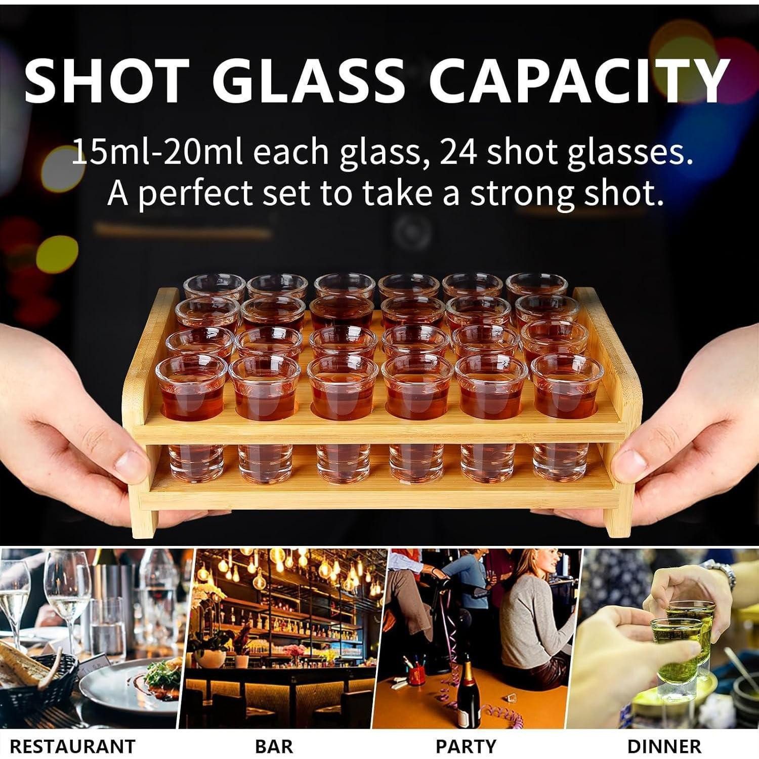 LuxusKollektion Schnapsglas Schnapsgläser Set Mini 24 tlg. Organizer Tablett Kristallglas 15-20 ml