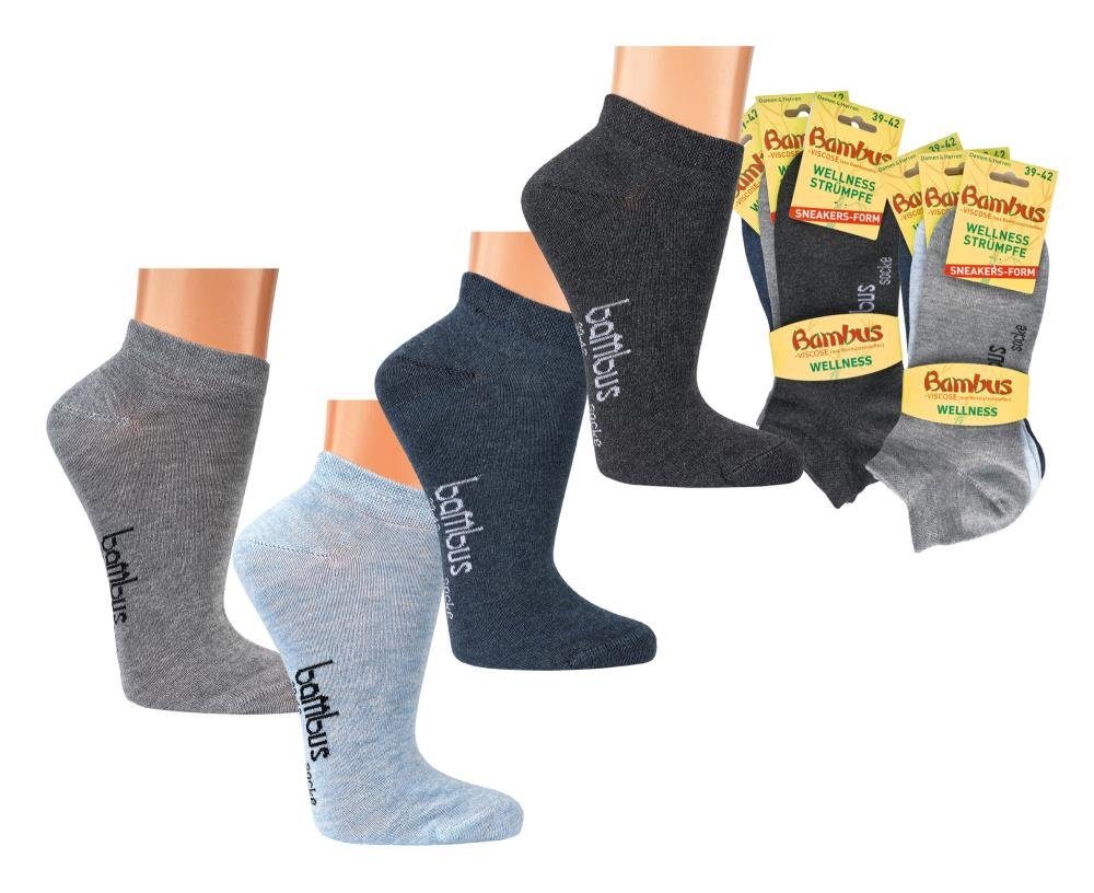 TippTexx 24 Sneakersocken 6 Paar Bambus Sneakersocken in Melange-Farben mit Antiloch-Garantie