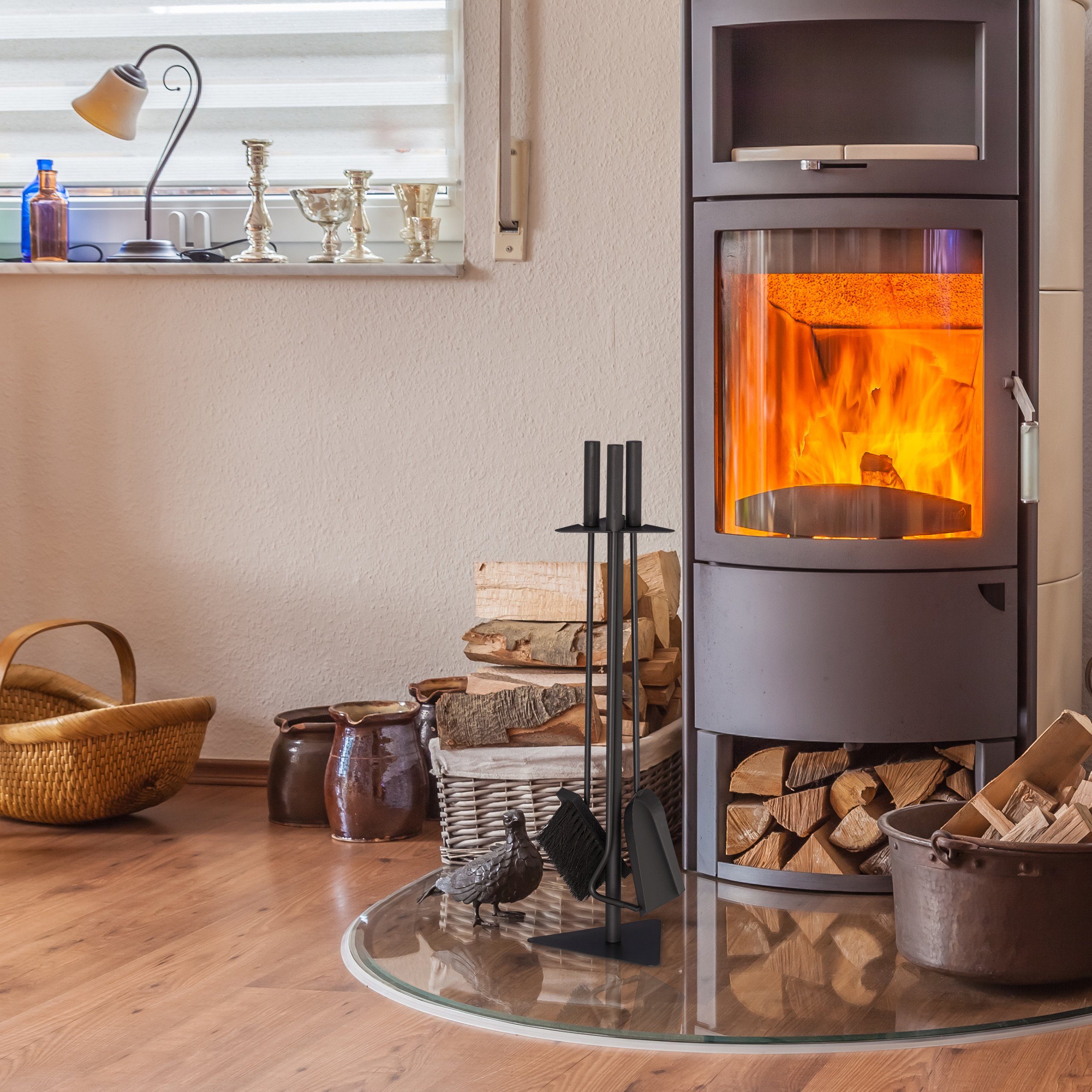 relaxdays Kamingarnitur Kaminbesteck 4-teilig Stahl günstig online kaufen