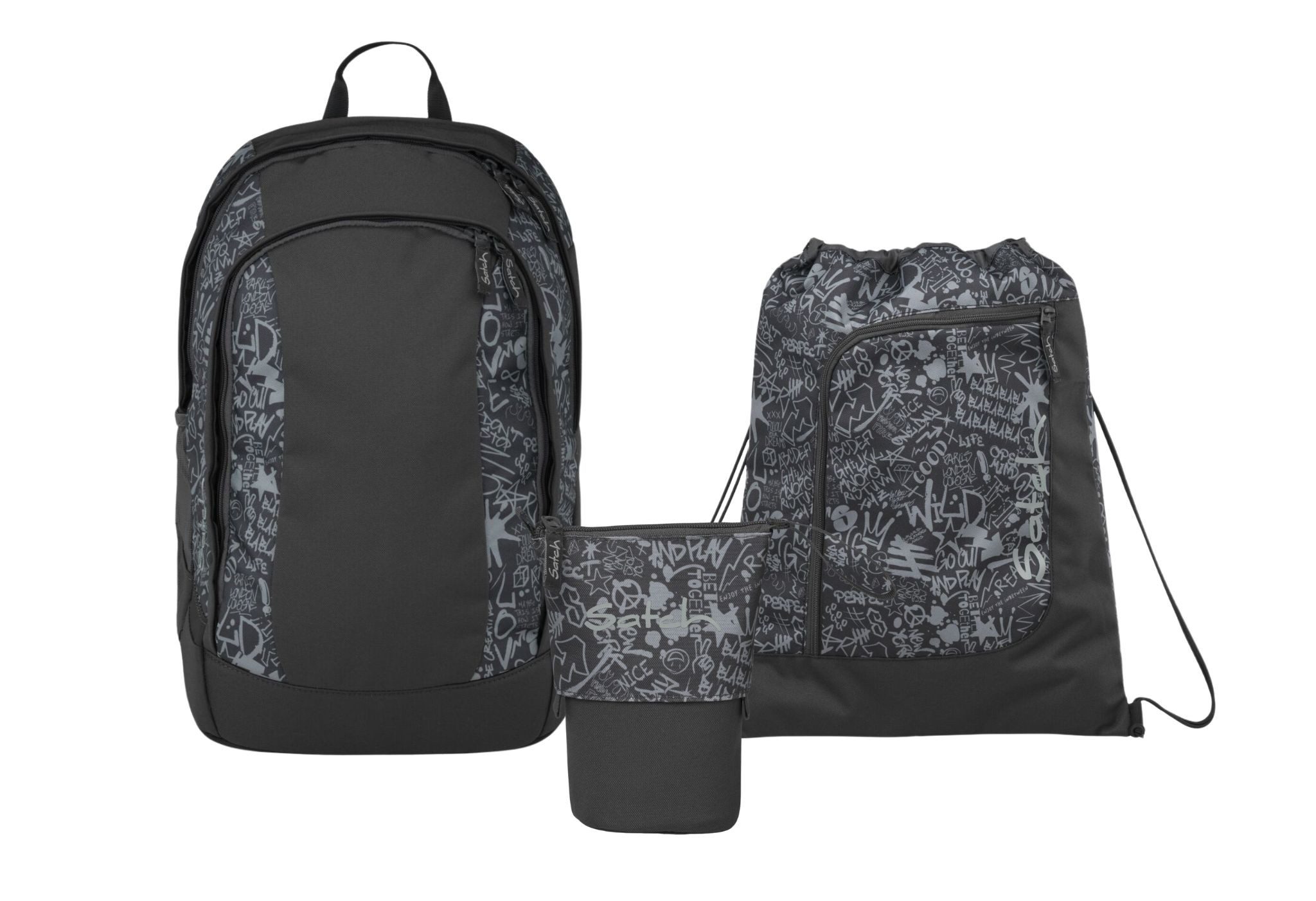 Satch Schulranzen Schulrucksack-Set AIR Street Ink 3-teilig (3-teilig), Schulranzen, ergonomisch, Laptop-Fach, Your-Size-System