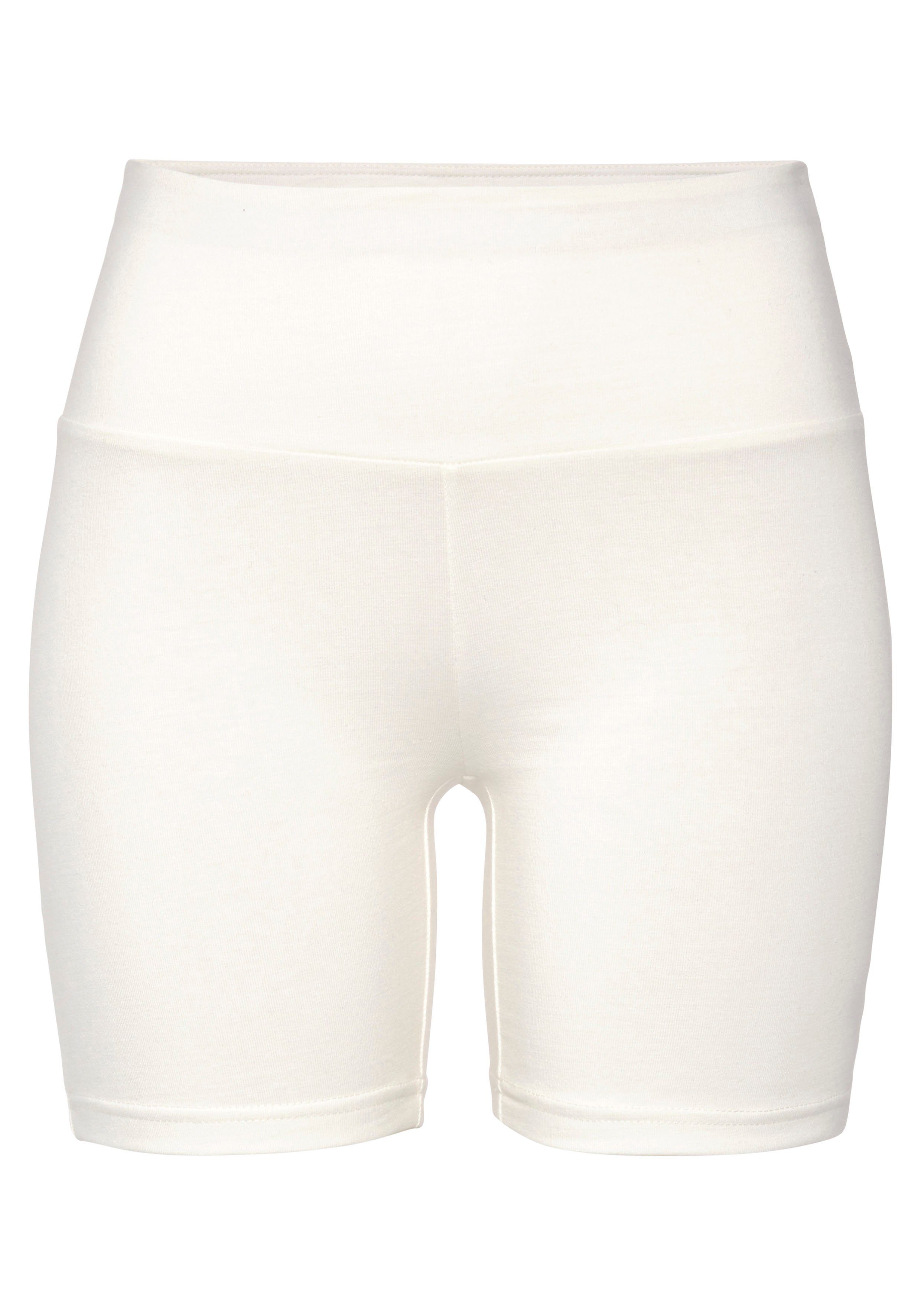 mit Logodruck Bündchen LASCANA weiß breitem cream Shorts und