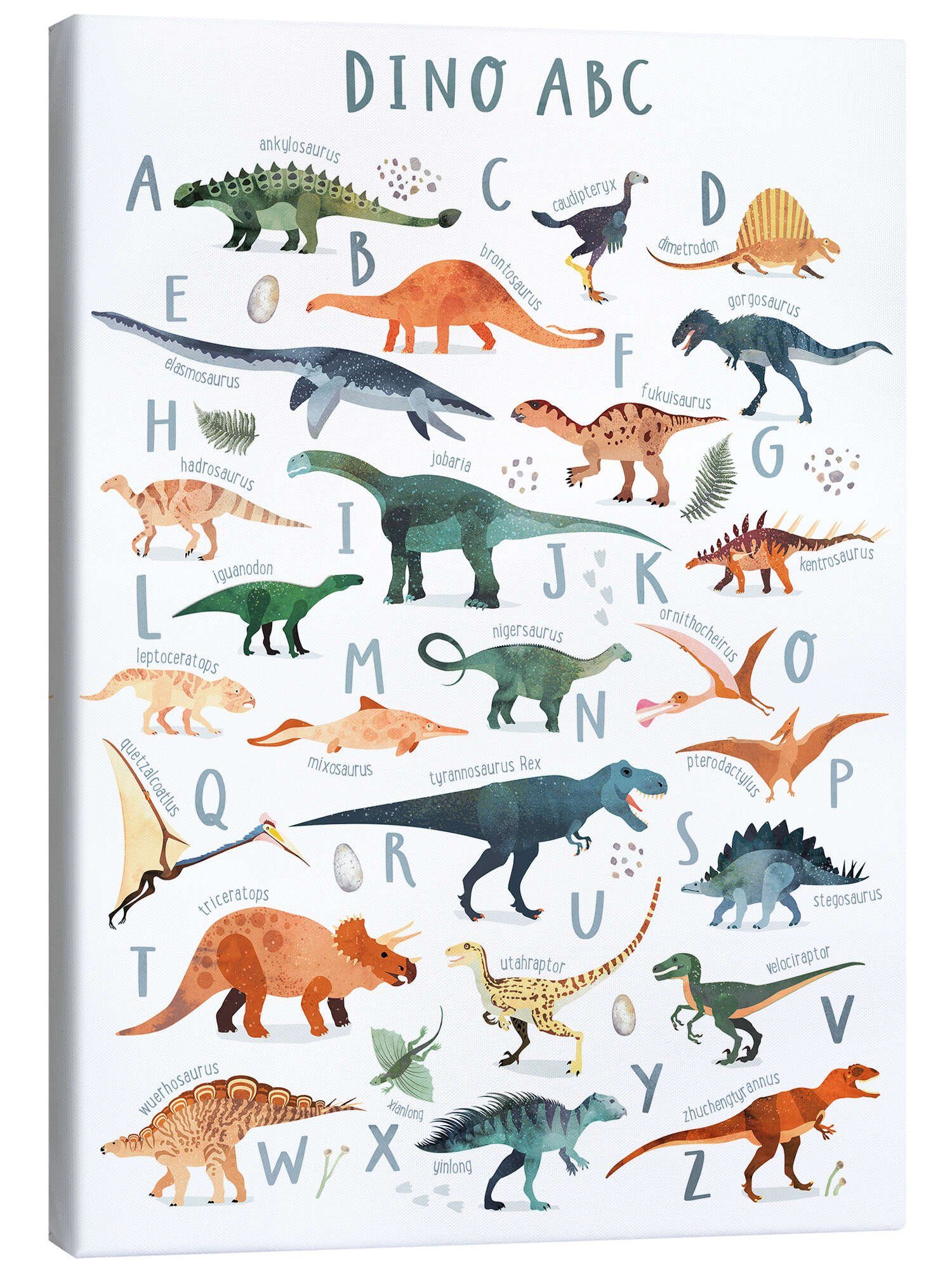Posterlounge Wandbild Fröhliches Dinosaurier ABC, Victoria Borges, erhältlich als Poster, Leinwandbild, Wandsticker oder Acrylglasbild