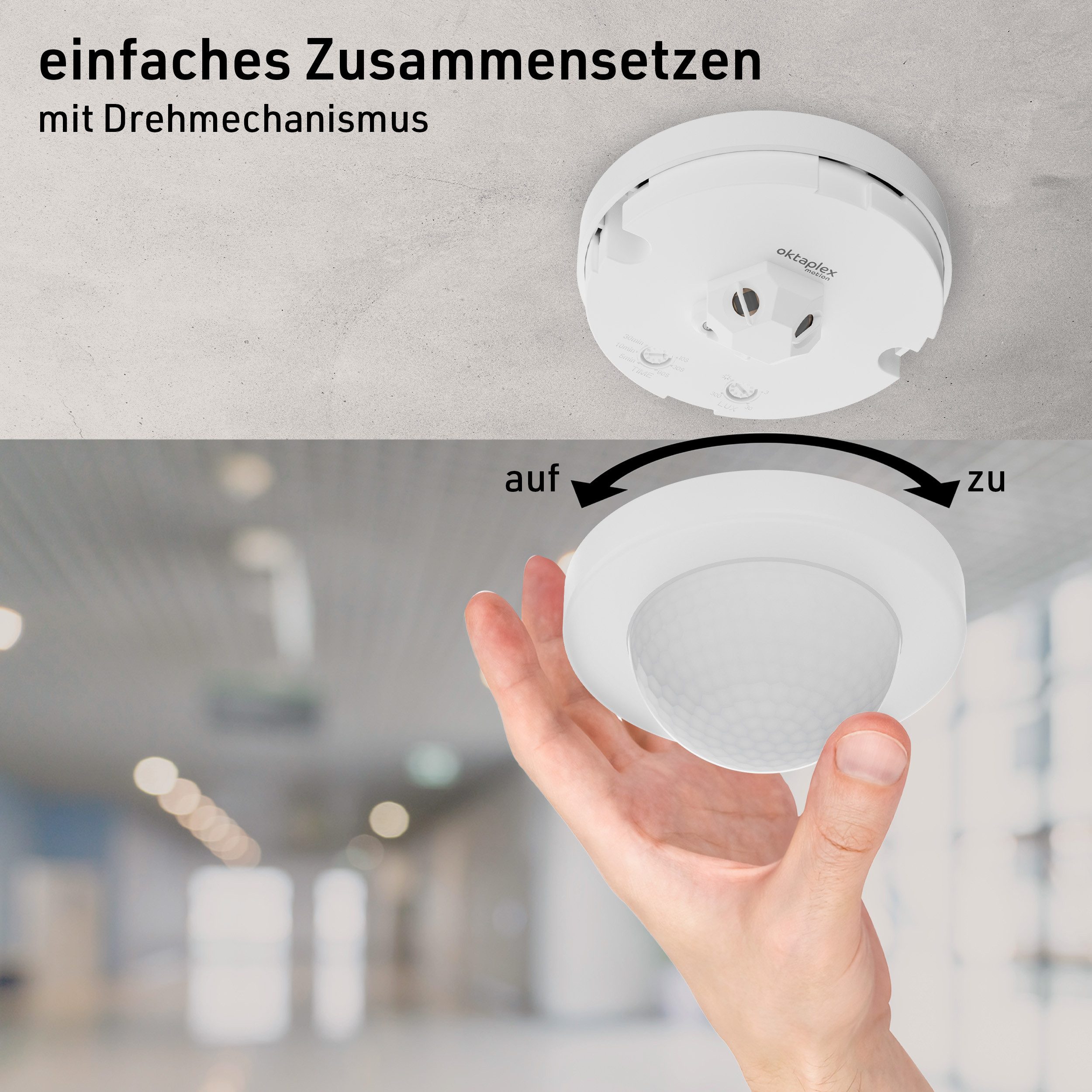 Oktaplex motion Bewegungsmelder Jim Bewegungsmelder Decke PIR Sensor 360 Grad 10 m Aufputz, (2-St), Innen Bewegungsmelder LED geeignet weiß – Bild 5 von 5