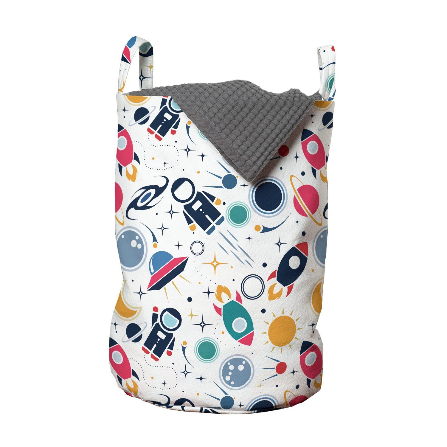 Abakuhaus Wäschesäckchen Wäschekorb mit Griffen Kordelzugverschluss für Waschsalons, Raumschiff Raum Silhouetten