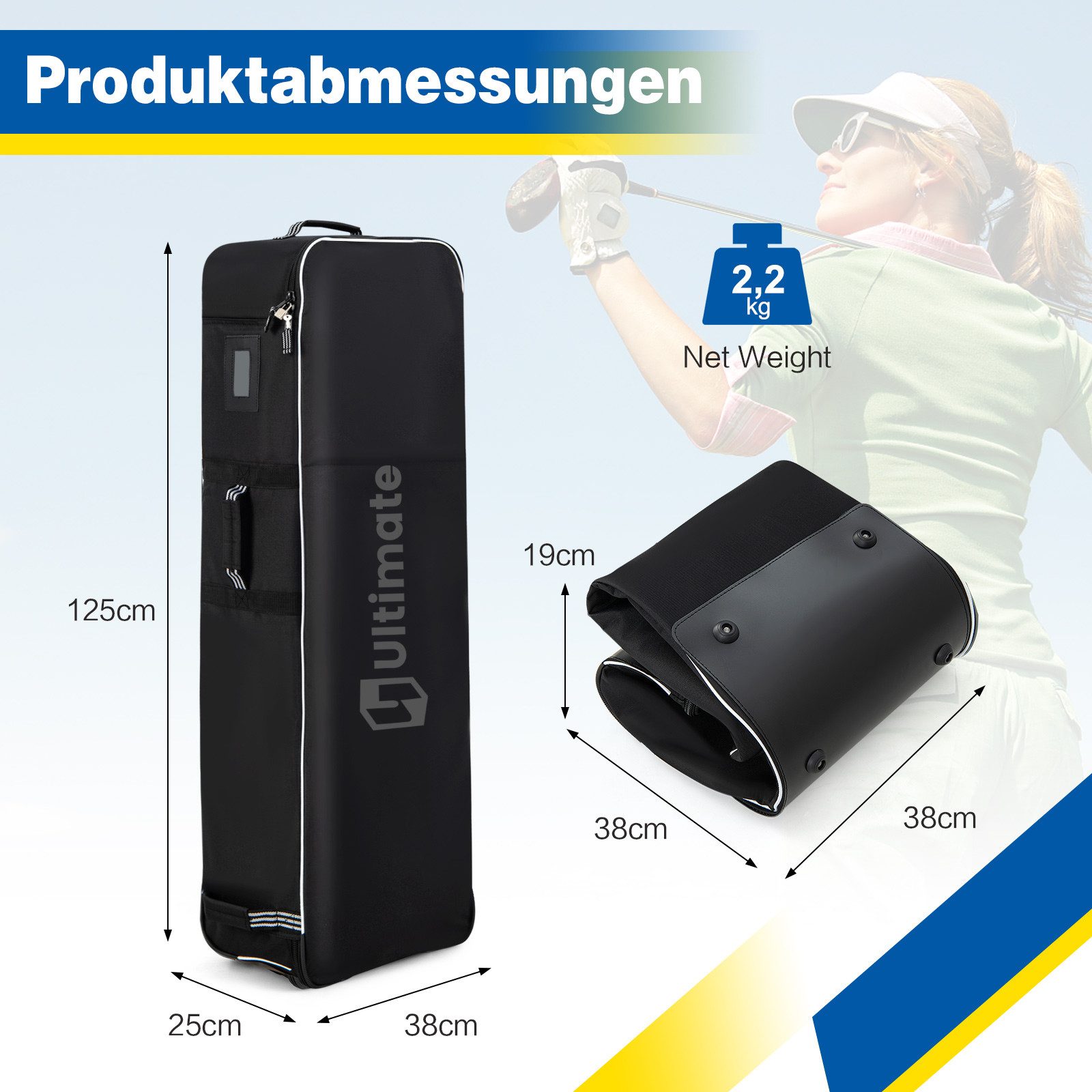 COSTWAY Golfballtasche, Golfbag mit Rädern, 38 x 25 x 125 cm günstig online kaufen