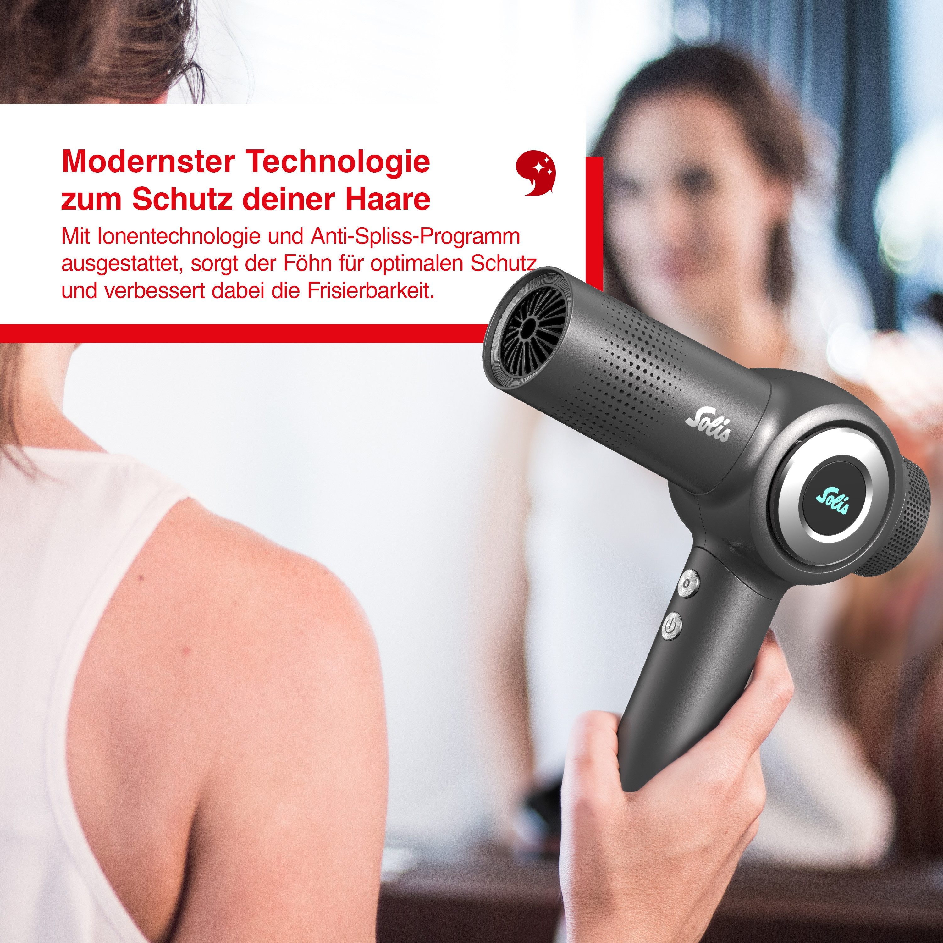 SOLIS OF SWITZERLAND Haartrockner Airvolution, Typ 3804, 1600 W, Kaltstufe, Ionen-Technologie, hohe Trockenleistung, 4 Programme