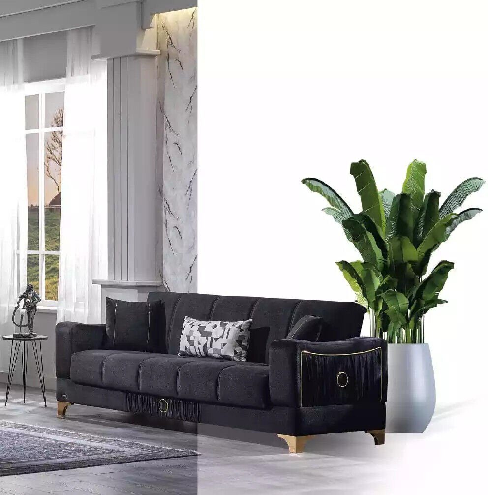 JVmoebel Sofa Schwarzer Dreisitzer Luxus Couch Wohnzimmer, 1 Teile, Made in Europa