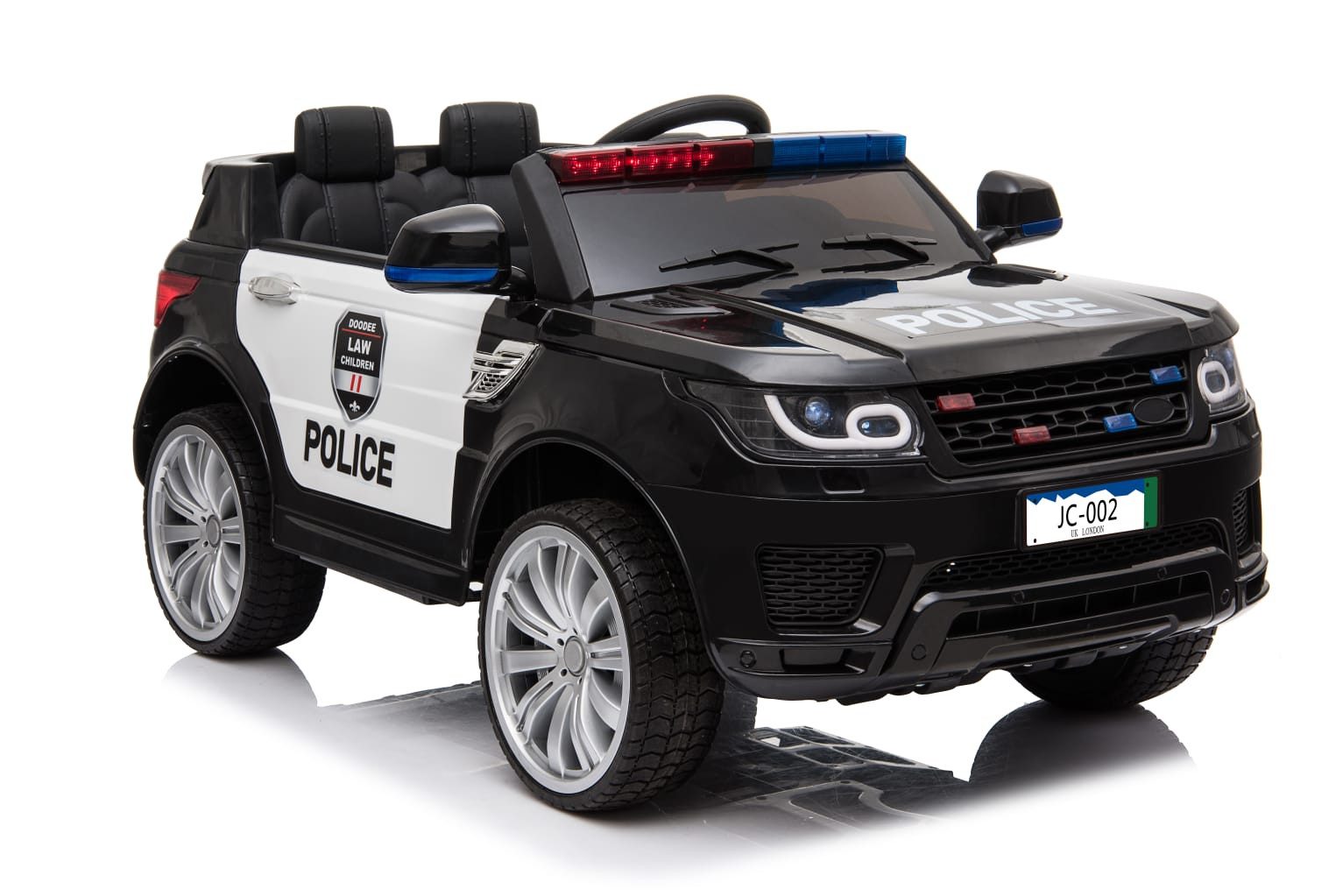 Toys Store Elektro-Kinderauto Kinderfahrzeug Elektro Auto Kinder Auto Polizei 12V 2x35W USB MP3, Belastbarkeit 35 kg, AUX-/USB-Anschluss, MP3 Hupe und Motorsound am Lenkrad, Fernsteuerung