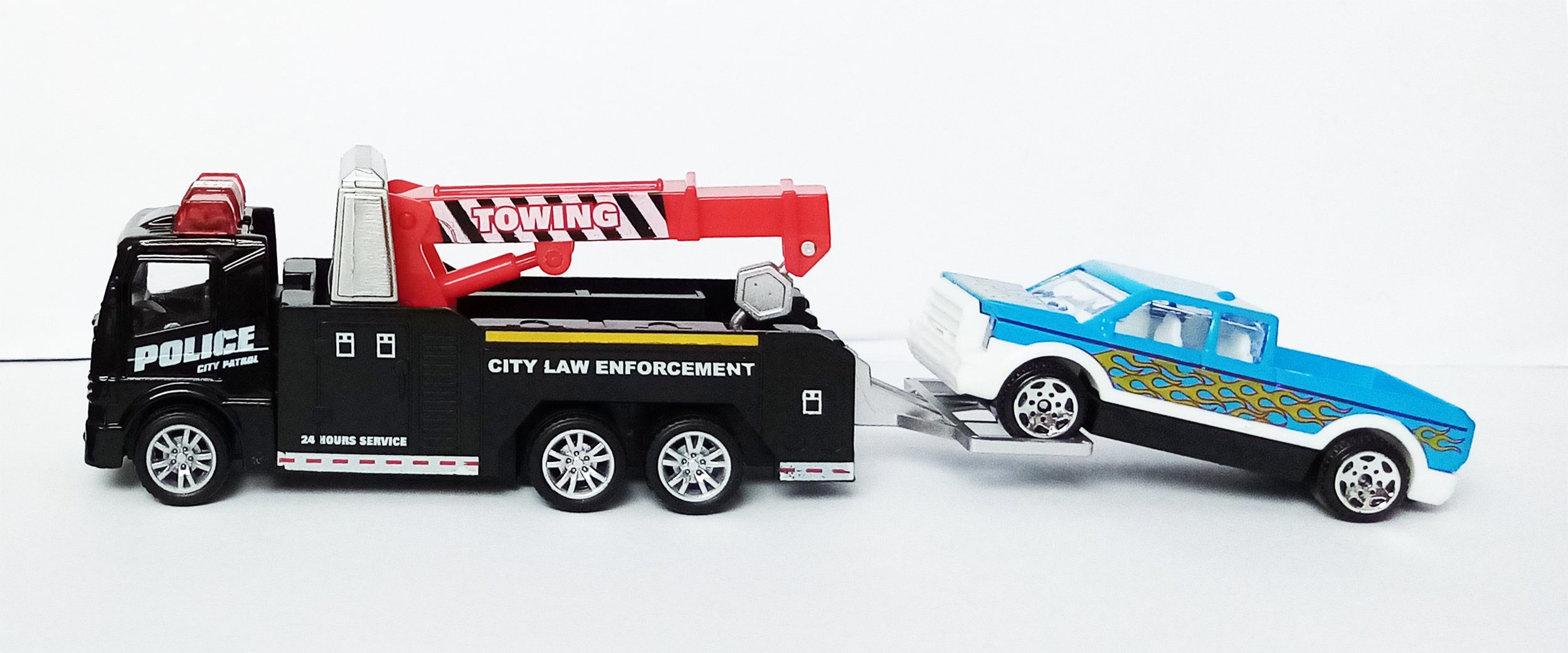 Toi-Toys Modellauto ABSCHLEPPWAGEN + Auto mit Rüchzug 56 (Abschleppwagen mit Auto), Modellauto Modell Laster Truck Spielzeugauto Spielzeug