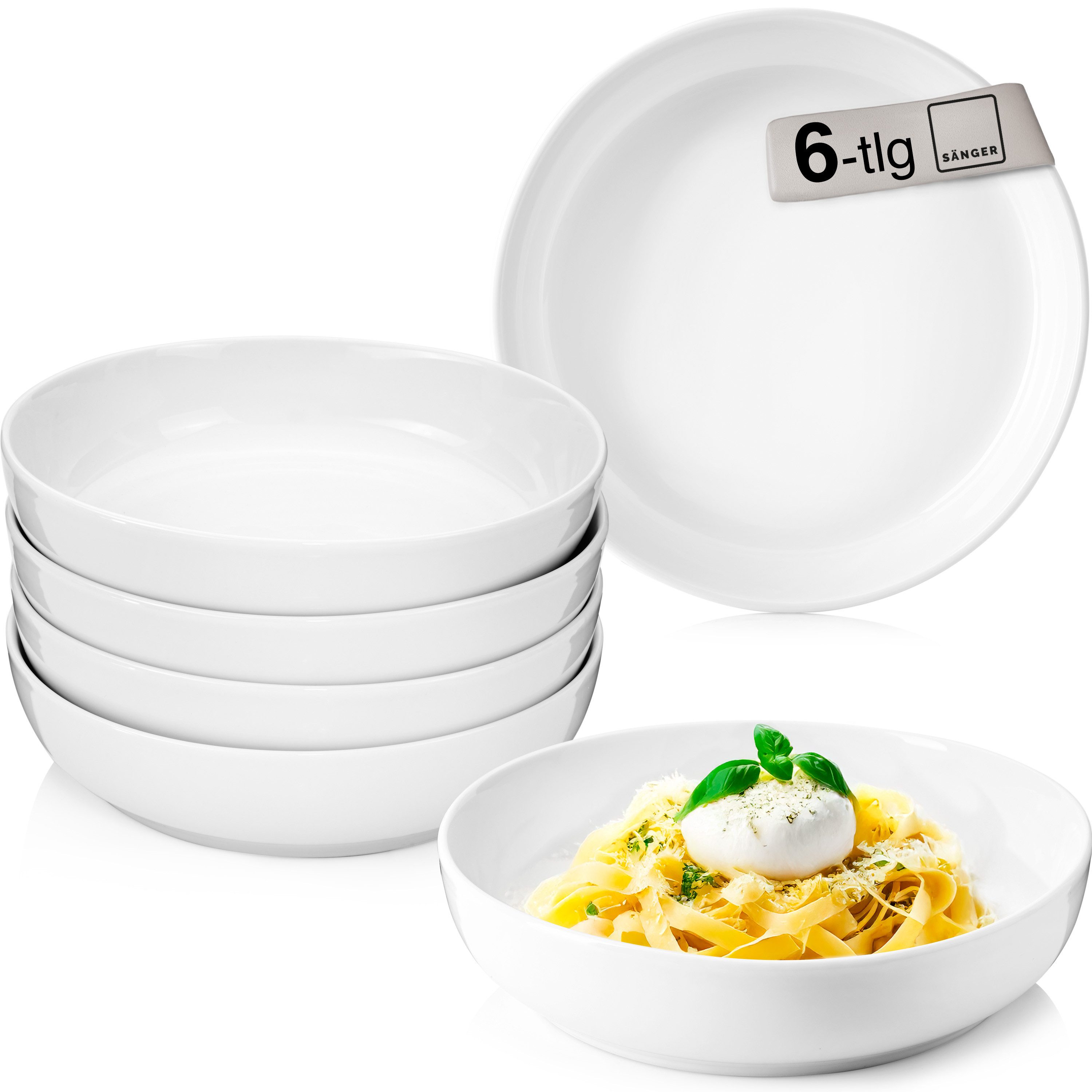 SÄNGER Teller Marlo, (6 St), Marlo, Weiß, Pastaschalen, Porzellan, PREMIUM COLLECTION