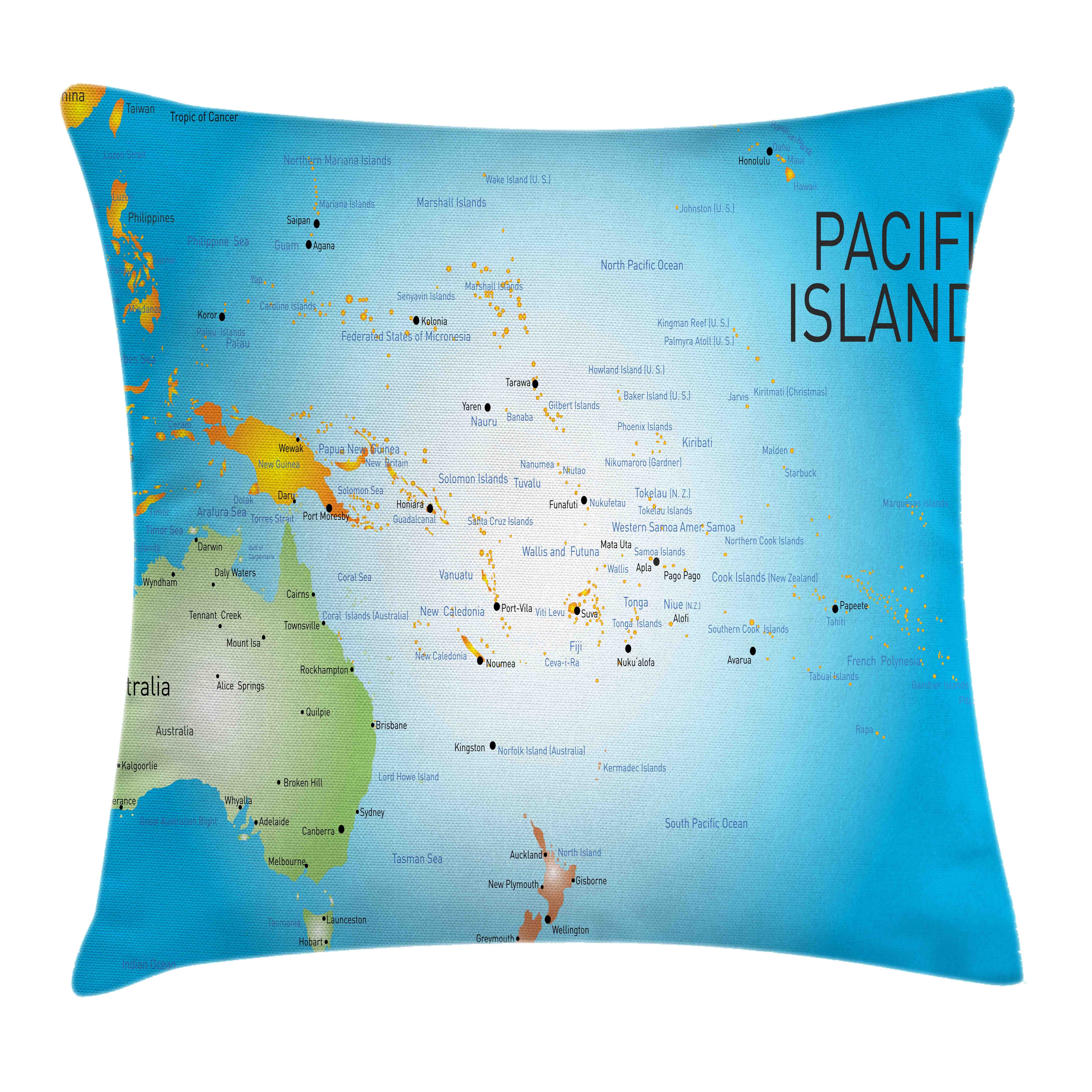 Kissenbezüge Waschbar mit Reißverschluss Kissenhülle Karte Klaren Pazifikinseln Farbfesten Abakuhaus Informativ (1 mit Stück), Beidseitiger Farben Druck