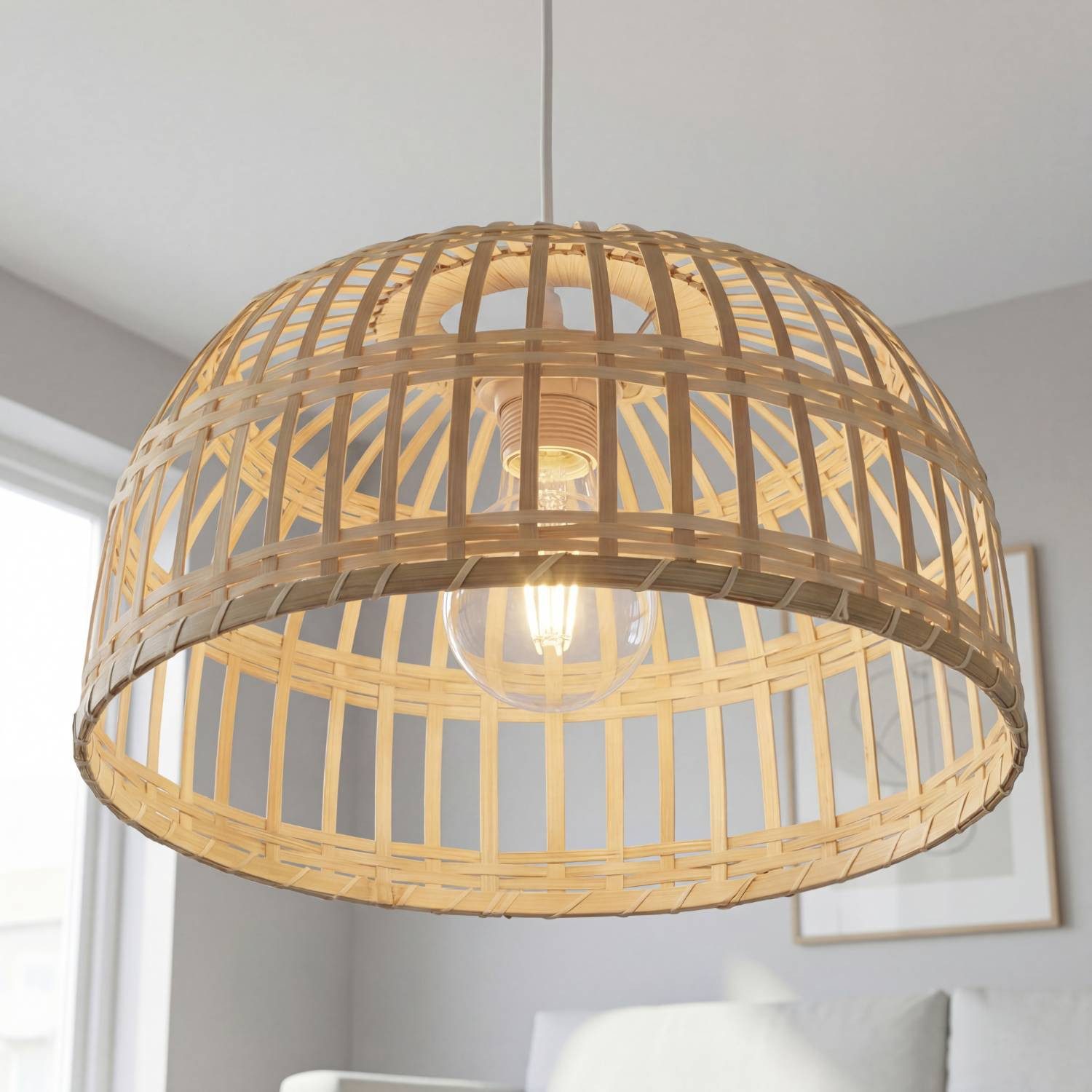 Licht-Erlebnisse Lampenschirm BAMBOO, Bambus Boho Ø 40 cm E27