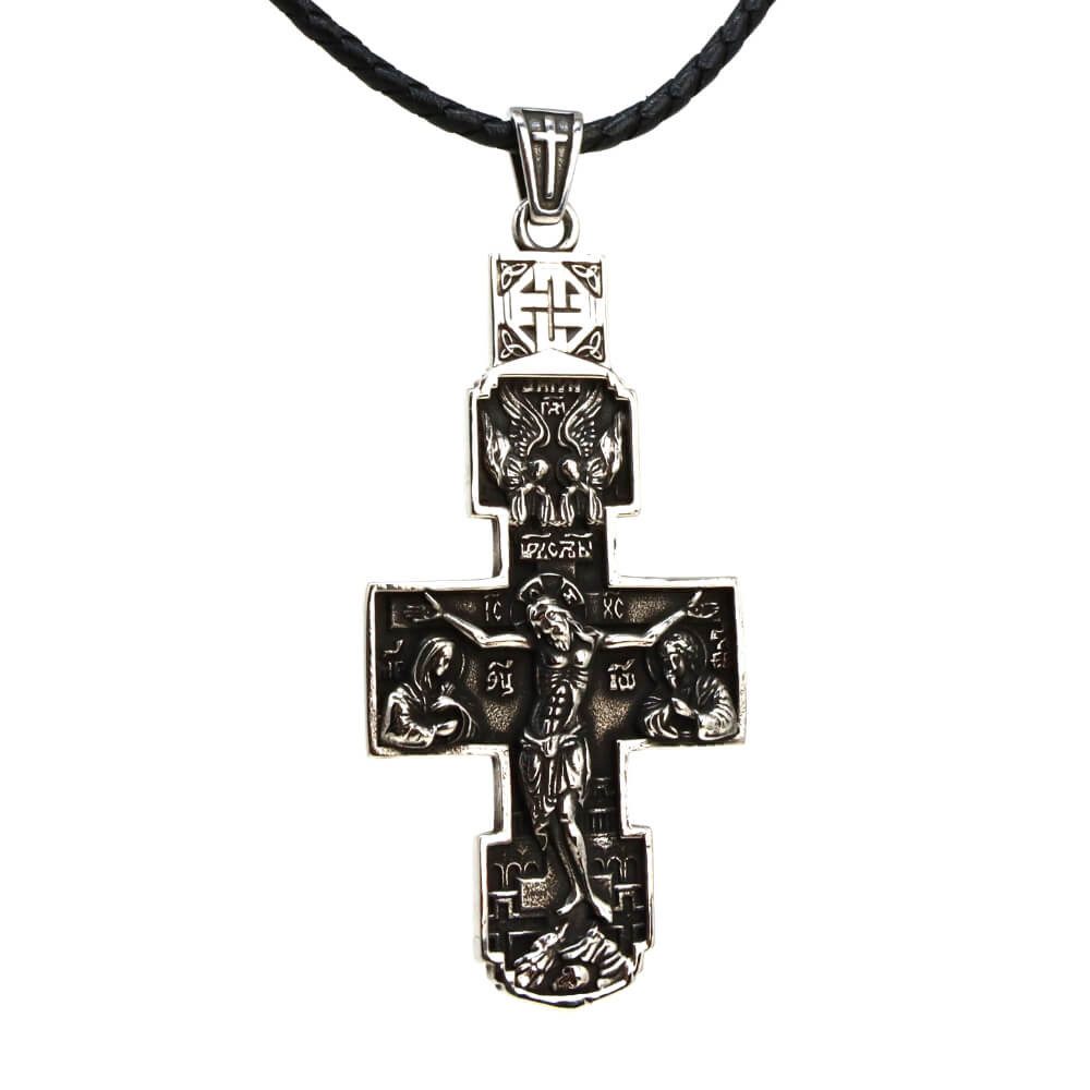Kette mit Anhänger Lederkette Edelstahlkette 316L JESUS KREUZ