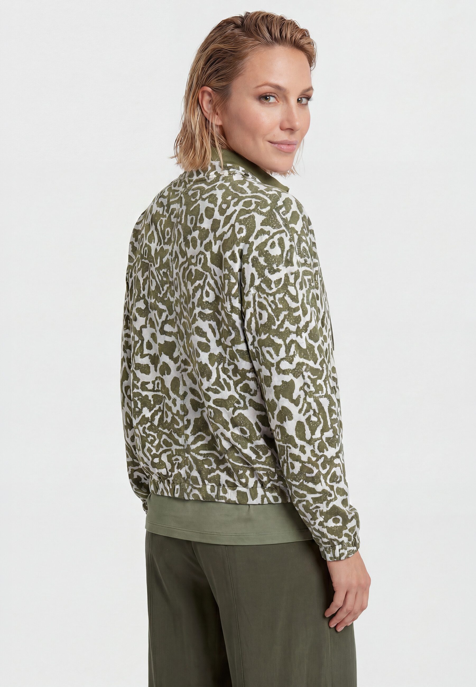 Olsen Sweatjacke Jerseyjacke mit Allover-Dessin und Stehkragen