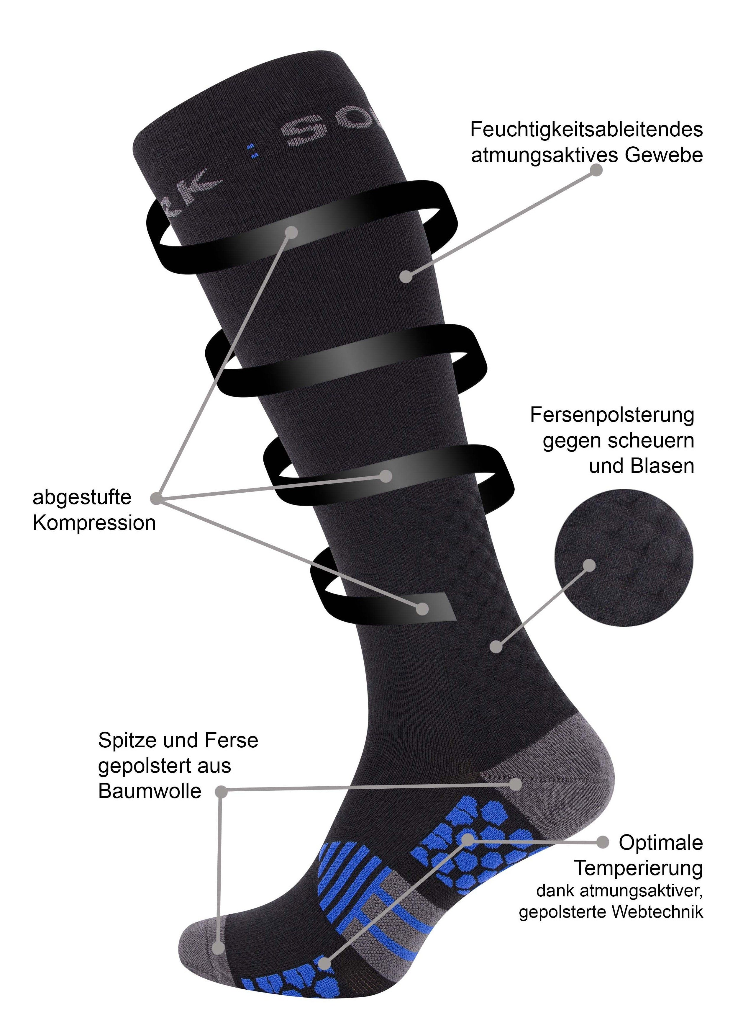 Stark Soul® Sportsocken COMPRESSoxx – Unisex Kompressions-Sportsocken Laufen, Fitness & Reisen (1 Paar) mit abgestufter Kompression und speziellen Polsterungen