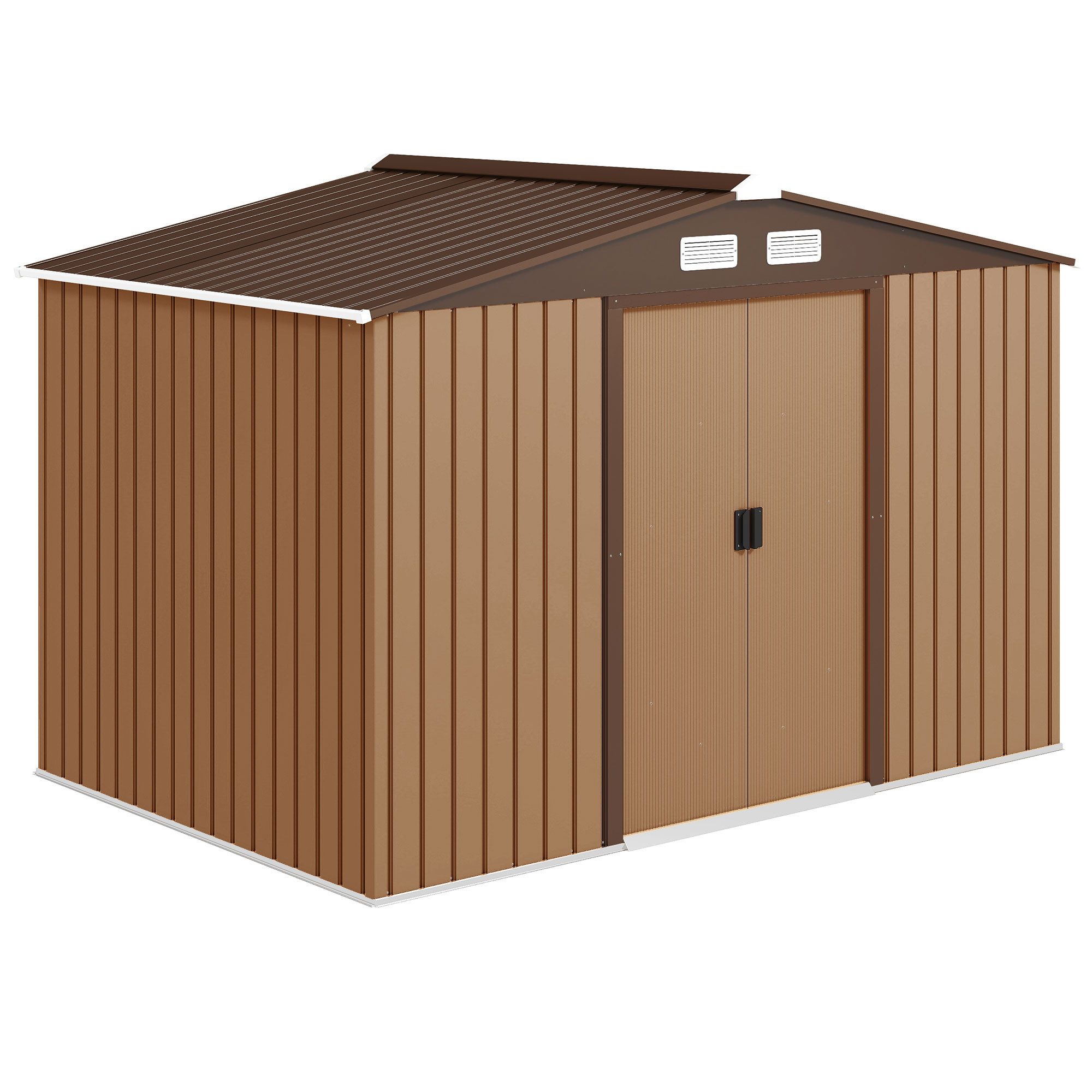 MC Star Gerätehaus Geräteschuppen, 4,9 m², mit Fundament, 4 Lüftungsöffnungen, (und 2 Stahlschiebetüren, 277 x 195 x 192 cm, Gelb)
