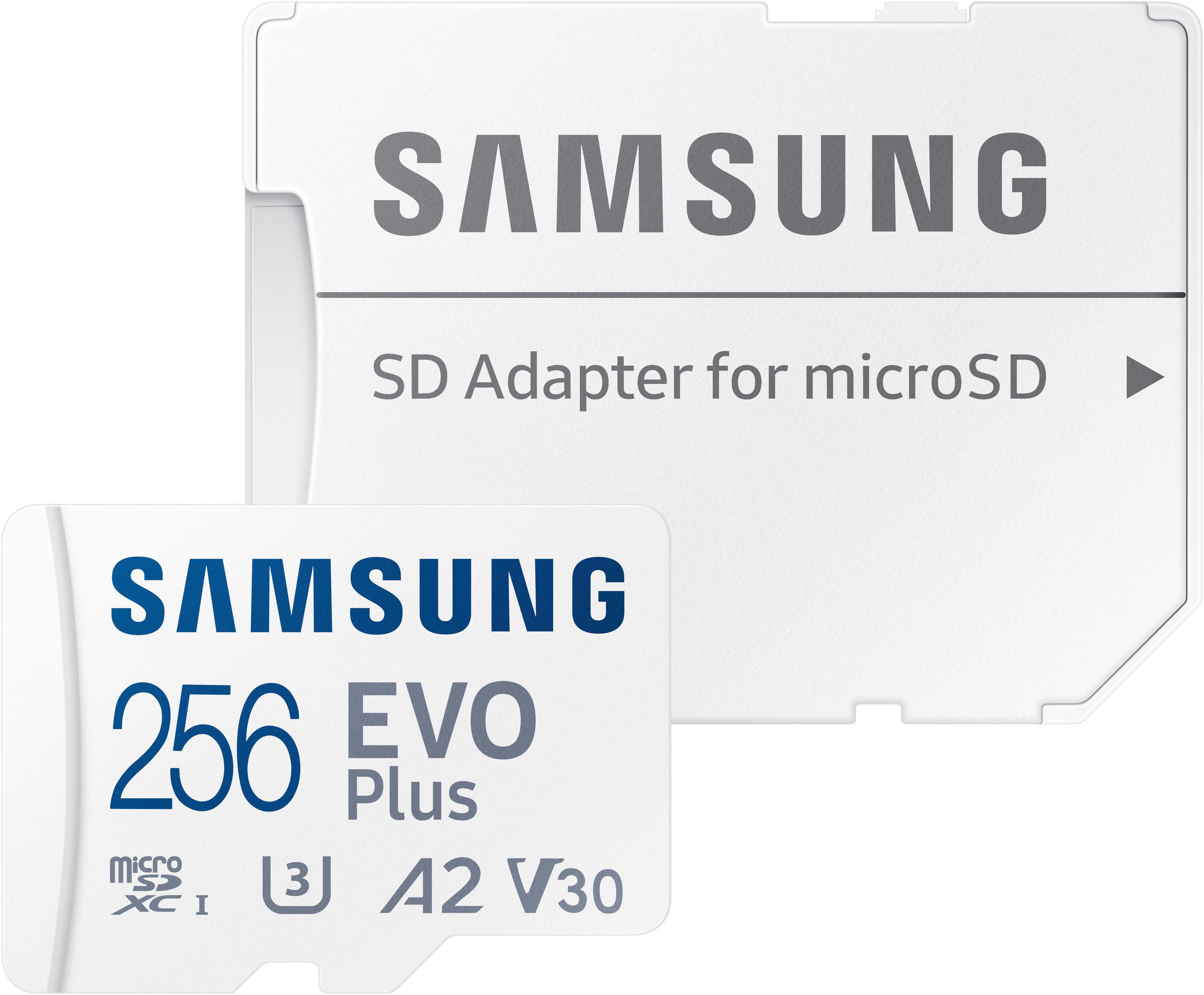 Samsung EVO Plus (2024) inkl. SD-Adapter Speicherkarte (256 GB, Video Speed Class 30 (V30)/UHS Speed Class 3 (U3), 160 MB/s Lesegeschwindigkeit)