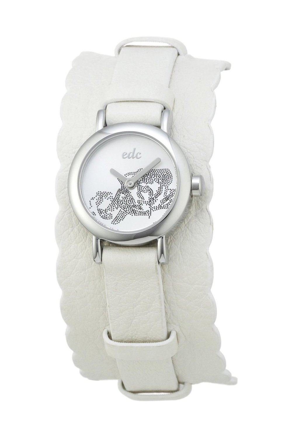 edc by Lederband, Romance Edelstahl, Silber, Dornschließe Flower Quarzuhr Esprit Weiß, White, aus