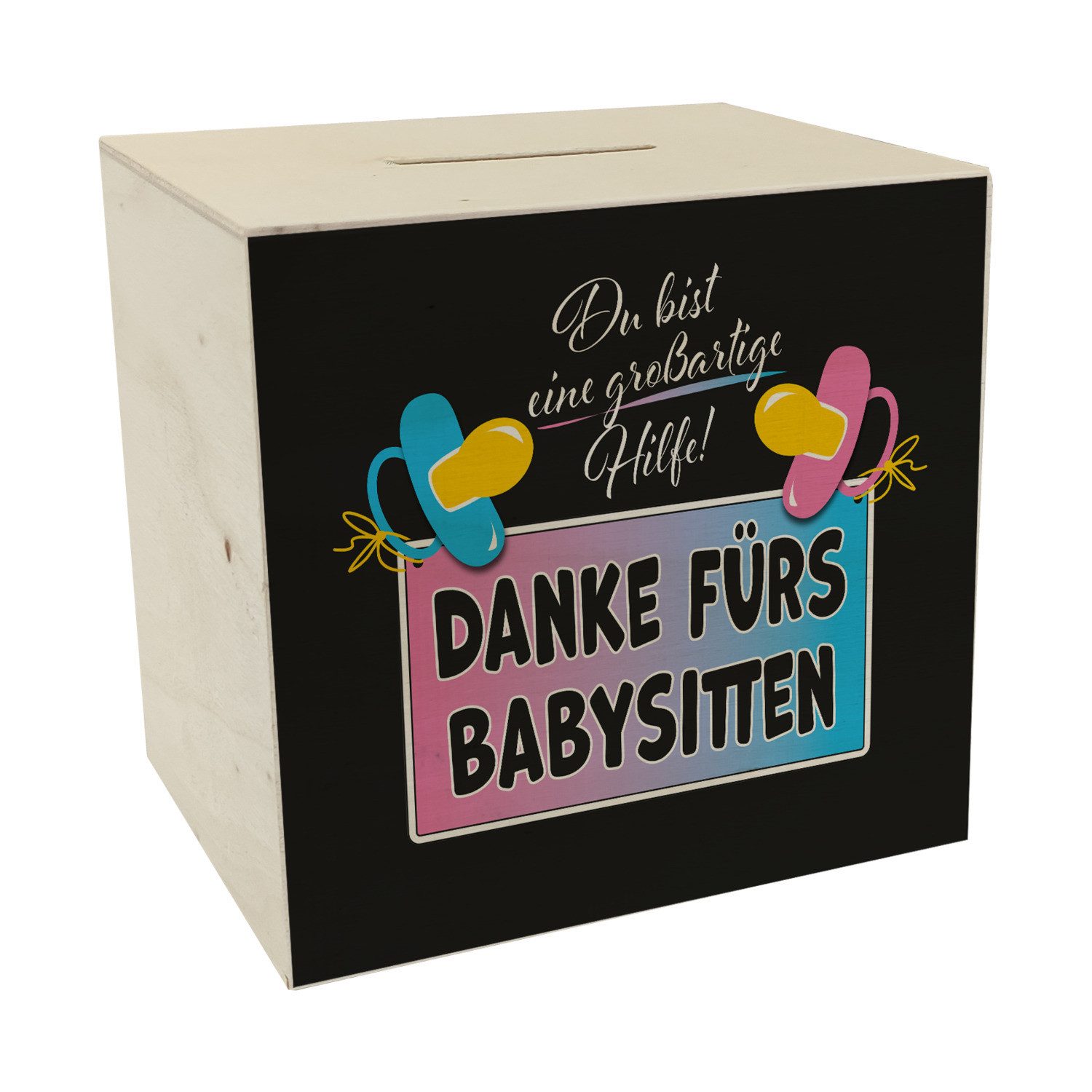 Spardose Schnuller Spardose aus Holz mit Spruch Großartige Hilfe danke fürs