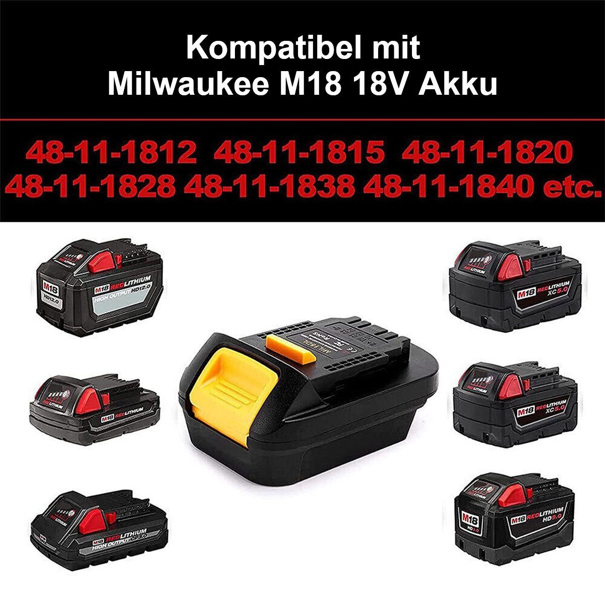 götäzer Elektrowerkzeug-Set Für Akku-Konverter Akku-Adapter-Konverter MIL18DL DeWalt M18 18/20V, 1-tlg., für Milwaukee 18V