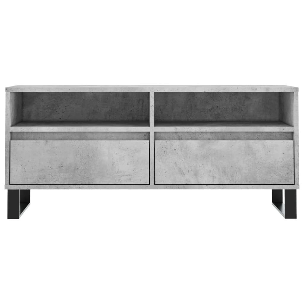 furnicato TV-Schrank Betongrau 100 x 34,5 x 44,5 cm aus Holzwerkstoff und Eisen (1-St) Lowboard mit zwei Schubladen und Fächern für das Wohnzimmer