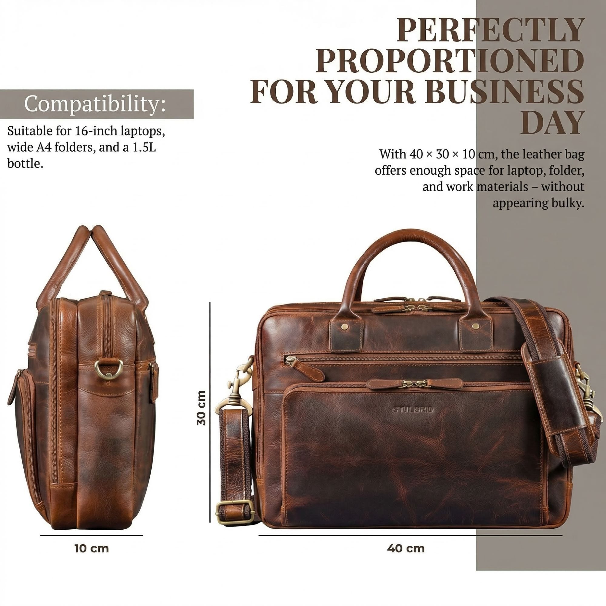 STILORD Laptoptasche "Dylan" Große Business Aktentasche Herren Echtleder 16 Zoll & A4