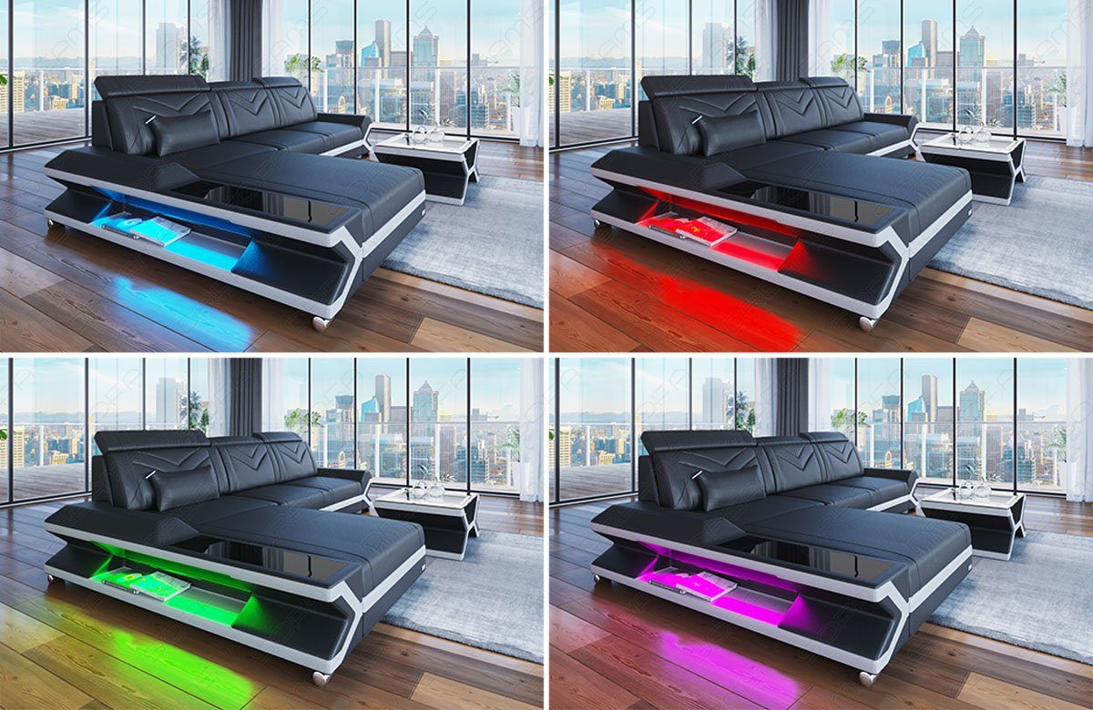 Sofa Dreams Wohnlandschaft Couch Leder Sofa Napoli XXL U Form Ledersofa, mit LED, wahlweise mit Bettfunktion als Schlafsofa, Designersofa