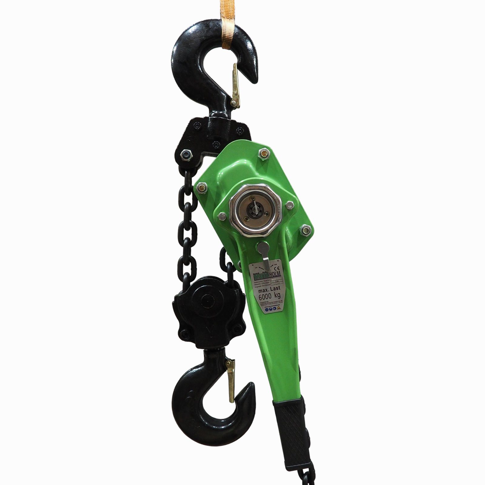 TRUTZHOLM Kettenzug Ratschenzug 6 t Tragkraft - 3 m Hubhöhe Hebezug Kettenzug Hebelzug, (Produkt, 1 St), Handgriff Kettenendsicherungsring