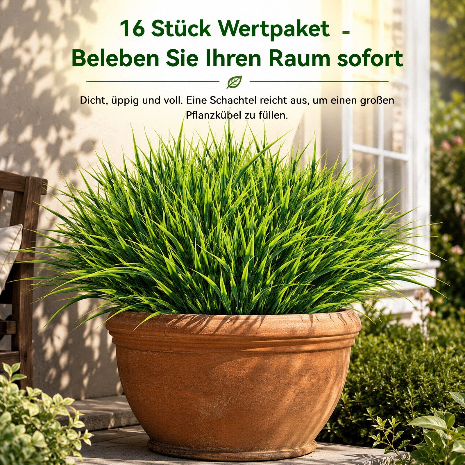 Kunstgras 16 Bündel Künstliche Pflanzen wie Echt,Kunstpflanze Outdoor Wetterfest Gras, BlingBin, Höhe 38 cm, Kunstgras,Kunststoff,für Draußen Haus Garten Büro D – Bild 4 von 5