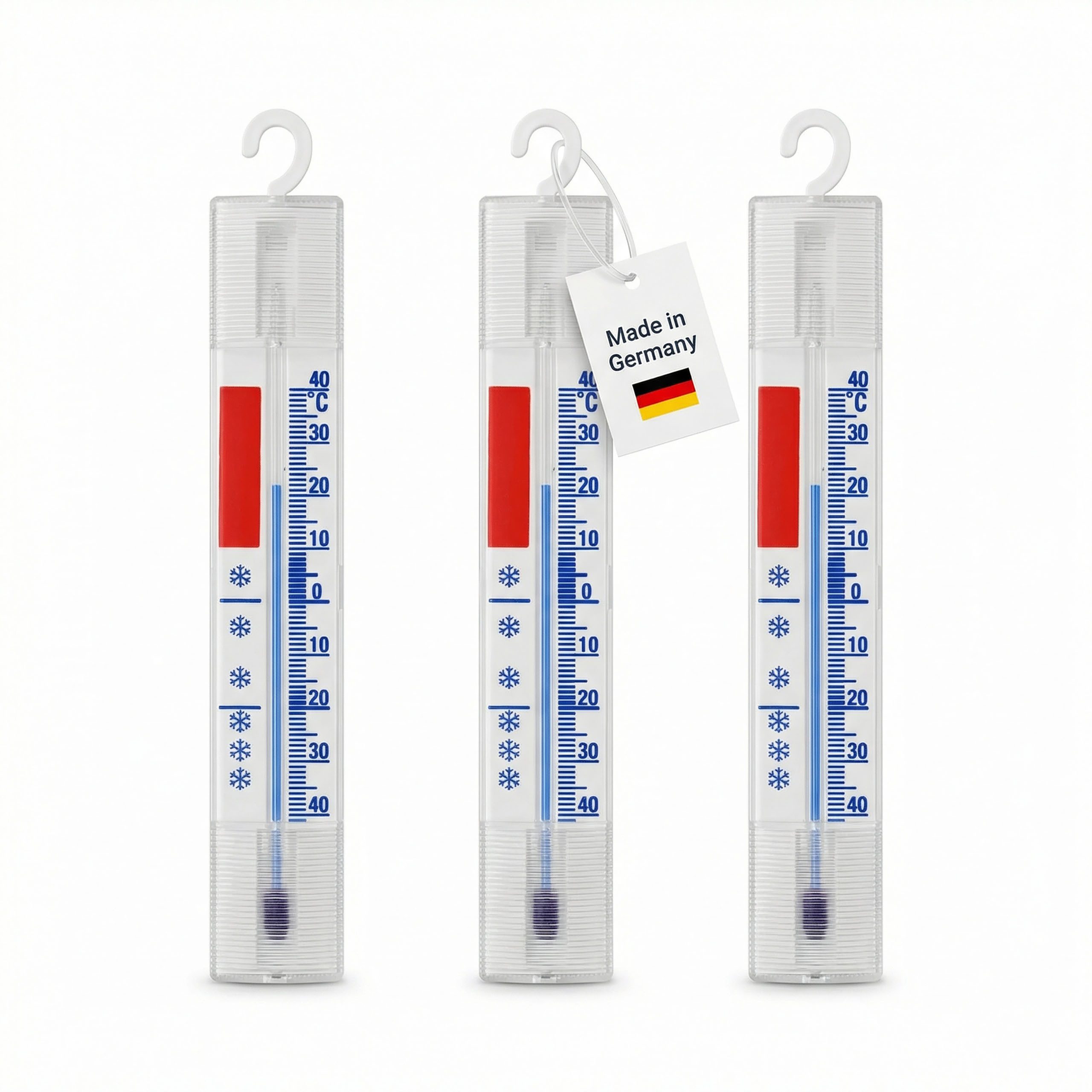 Lantelme Kühlschrankthermometer Analog mit Haken Gefrierschrankthermometer Kühlschrank Thermometer, 3-tlg., Made in Germany, Stückzahl Wählbar, mit Haken zum aufhängen, + - 40°C