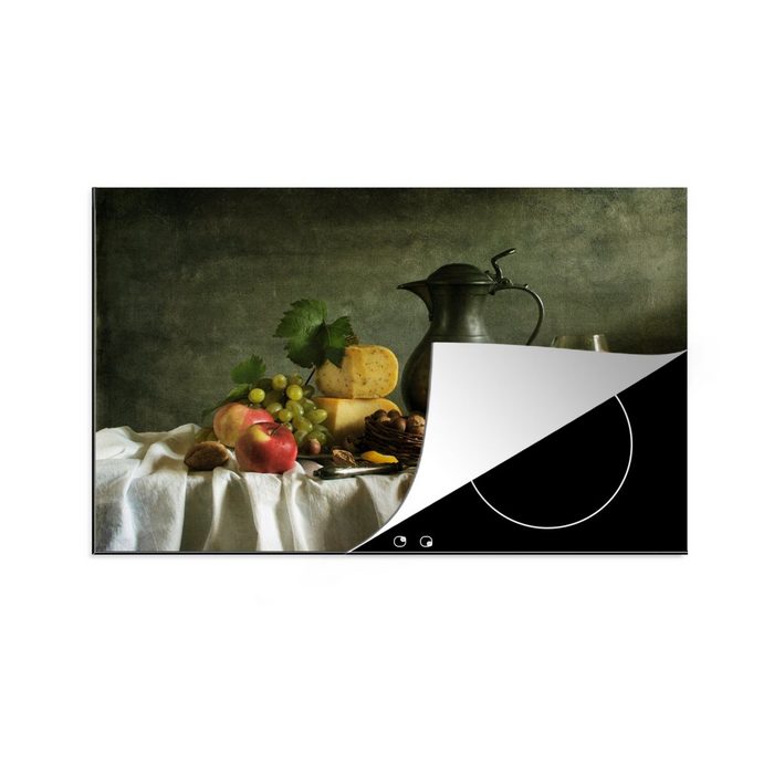 MuchoWow Herdblende-/Abdeckplatte Rustikal - Käse - Teekanne - Obst - Stilleben Vinyl (1 tlg) induktionskochfeld Schutz für die küche Ceranfeldabdeckung