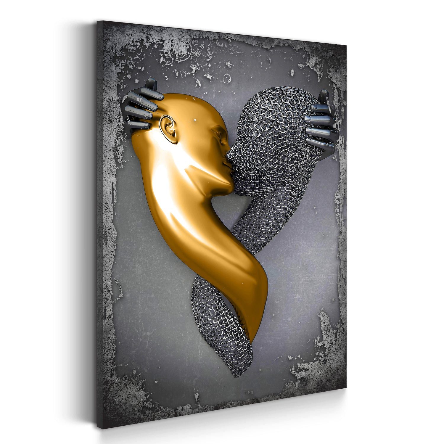 Artedinoi Leinwandbild Metallfigur Kiss Abstrakt Leinwandbild Wandbild Kunst Deko XL