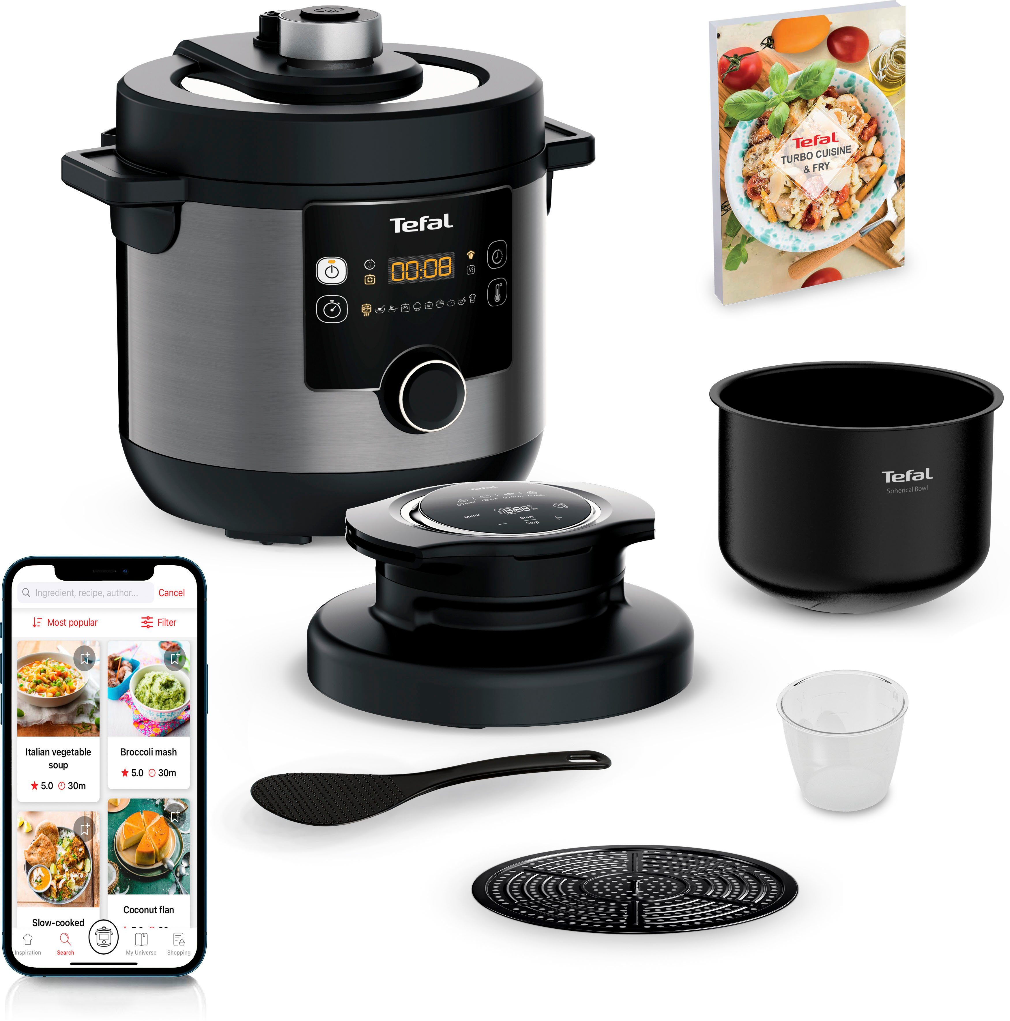 Tefal Multikocher CY7788 Turbo Cuisine & Fry, 1090 W, 7,6 l Schüssel, Schnellkochfunktion, 10 aut. Kochprogramme, 4 Extra Crisp Programme