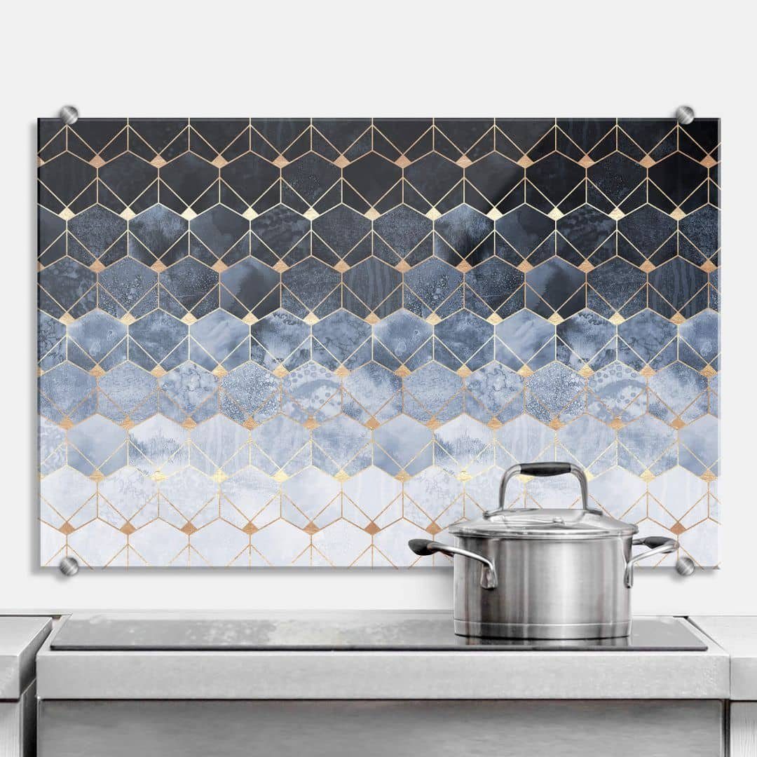 K&L Wall Art Spritzschutz Glas Küchenrückwand Hexagon Himmel Gold abstrakt