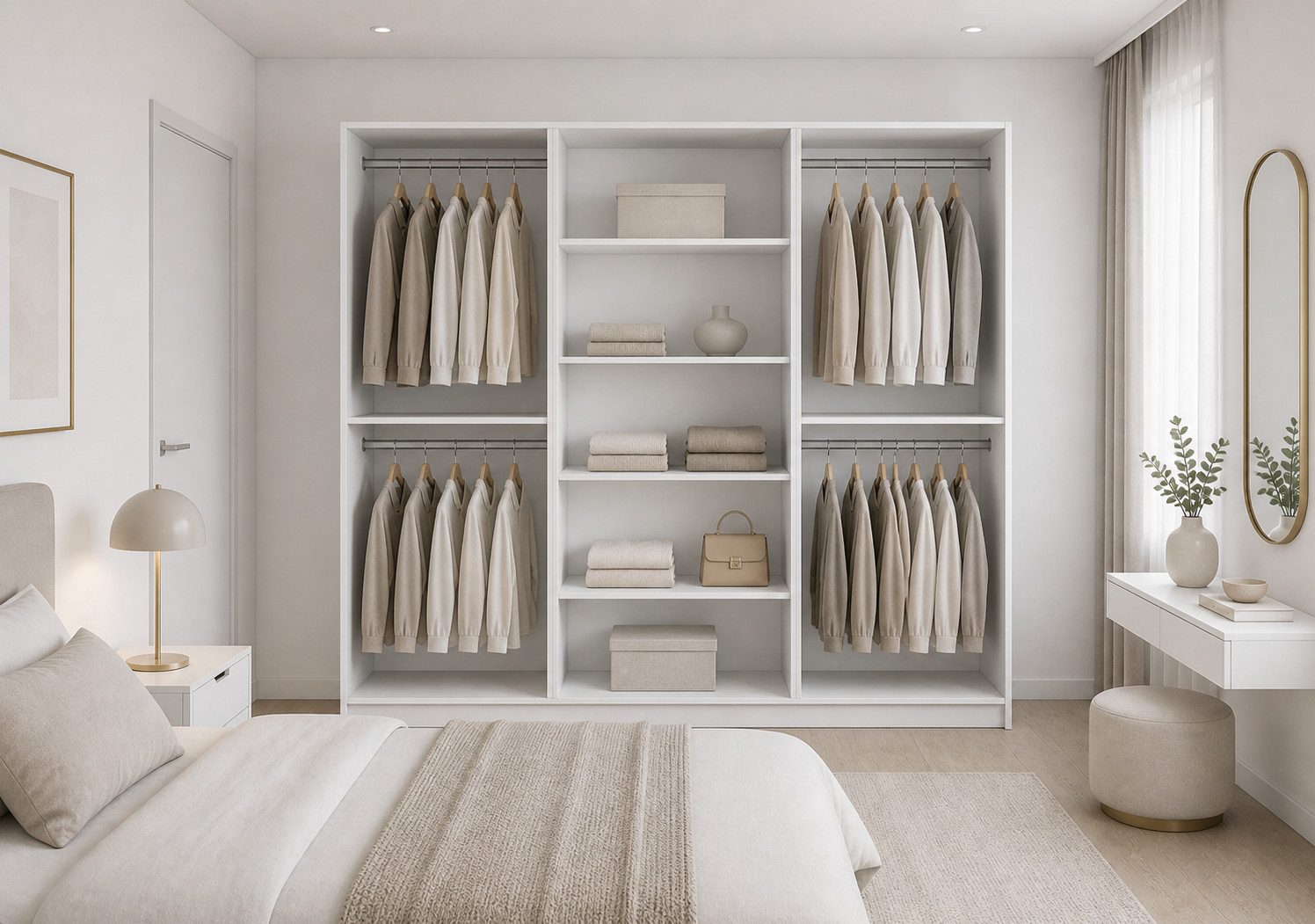 MOEBLO Drehtürenschrank Glamy 6D (Moderner 6-türiger Kleiderschrank mit viel Stauraum, vier Kleiderstangen, Einlegeböden – Ideal für Schlafzimmer, Ankleidezimmer, Schrank Garderobe Drehtürenschrank) (BxHxT): 230 cm x 210 cm x 57 cm
