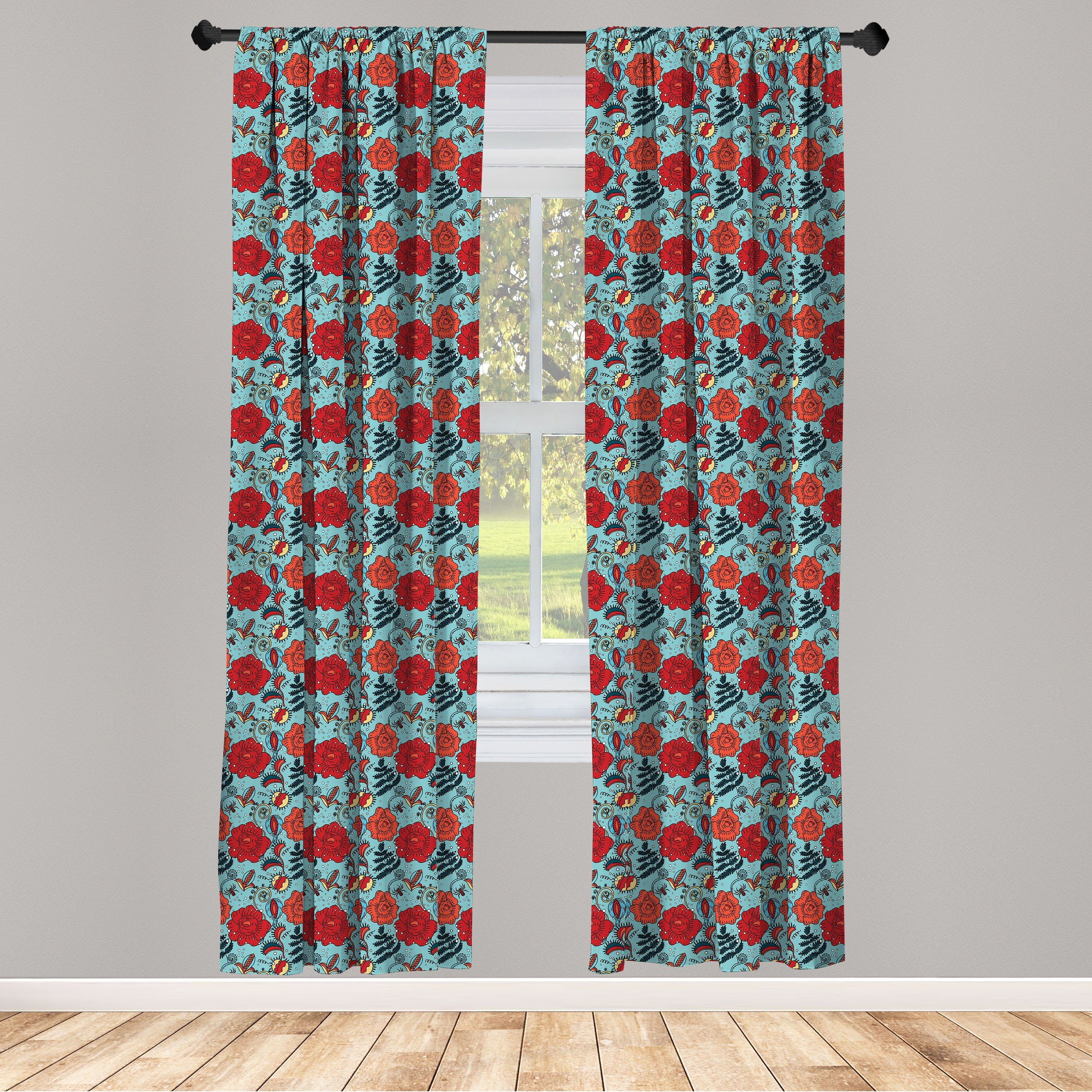 Gardine Vorhang für Wohnzimmer Schlafzimmer Dekor, Abakuhaus, Microfaser, Blumen Venusfliegenfalle Blumen | Fertiggardinen