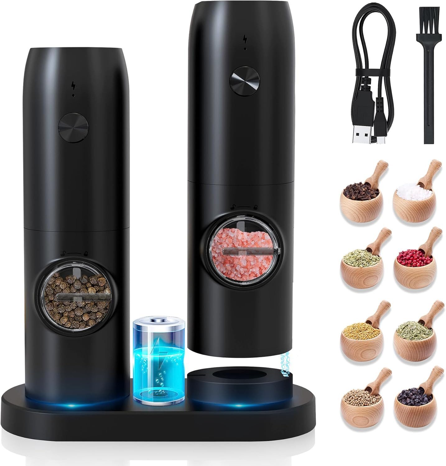 Salz-/Pfeffermühle Elektrische Salz und Pfeffermühle Set, Pfeffermühle mit Ladestation