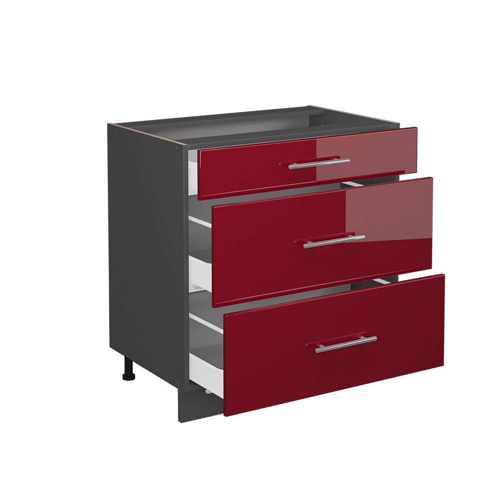 Vicco Unterschrank Fame-Line Bordeaux Hochglanz/Anthrazit, 80cm ohne Arbeitsplatte (1-St) – Bild 5 von 5