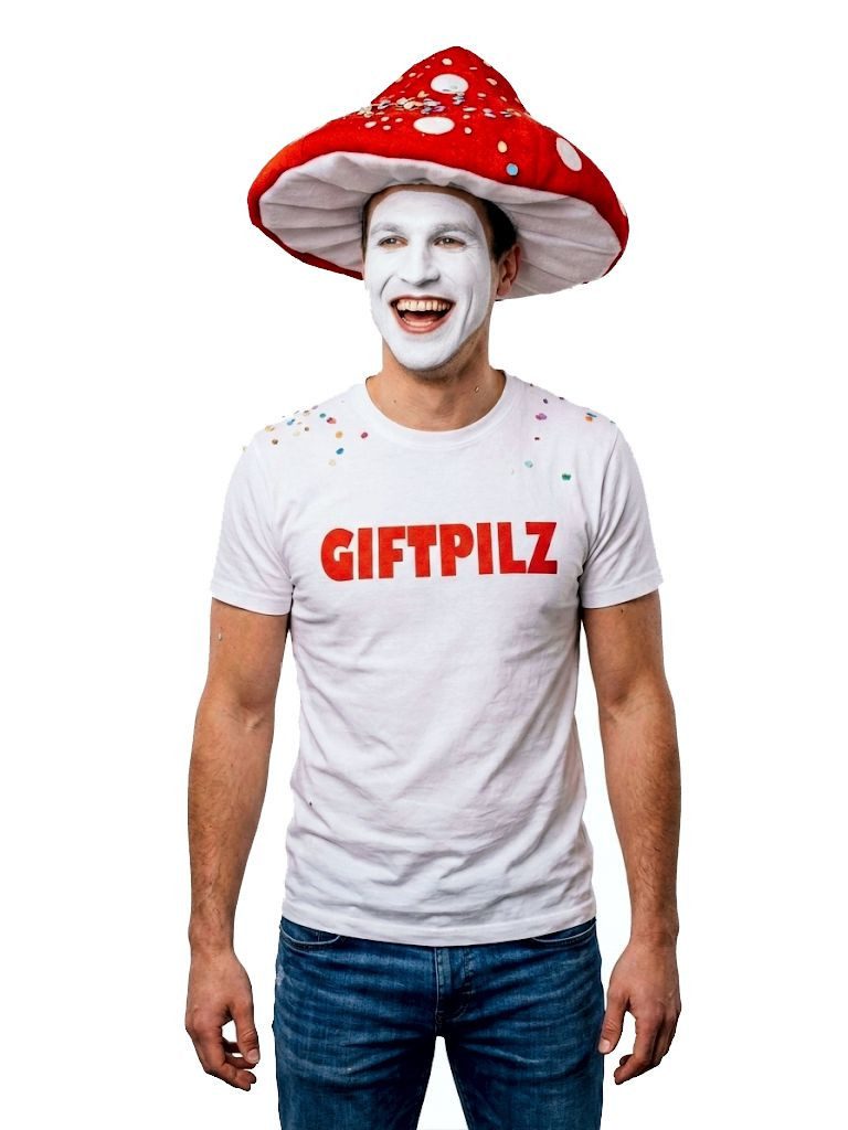 Kostüm Giftpilz Kostüm Herren mit T-Shirt & Pilzmütze für Karneval