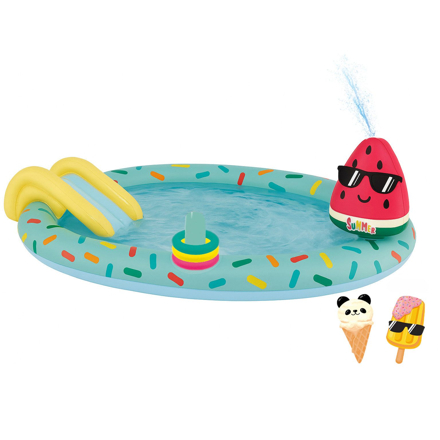 Happy People Planschbecken Spielcenter Eis (198x150 x18cm), mit Rutsche und Sprinkler