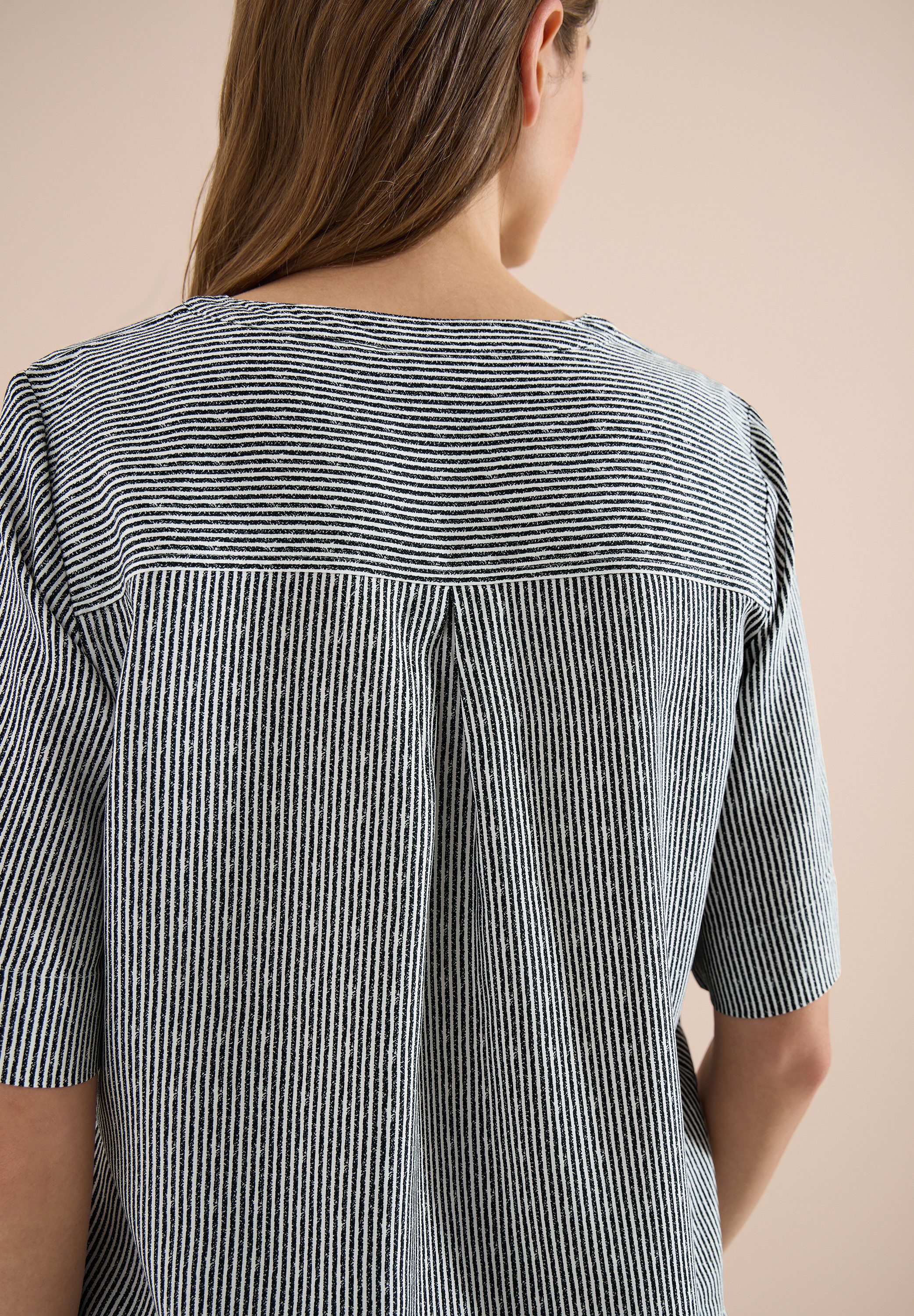CECIL Kurzarmbluse Sommerbluse mit Split Neck und Streifen