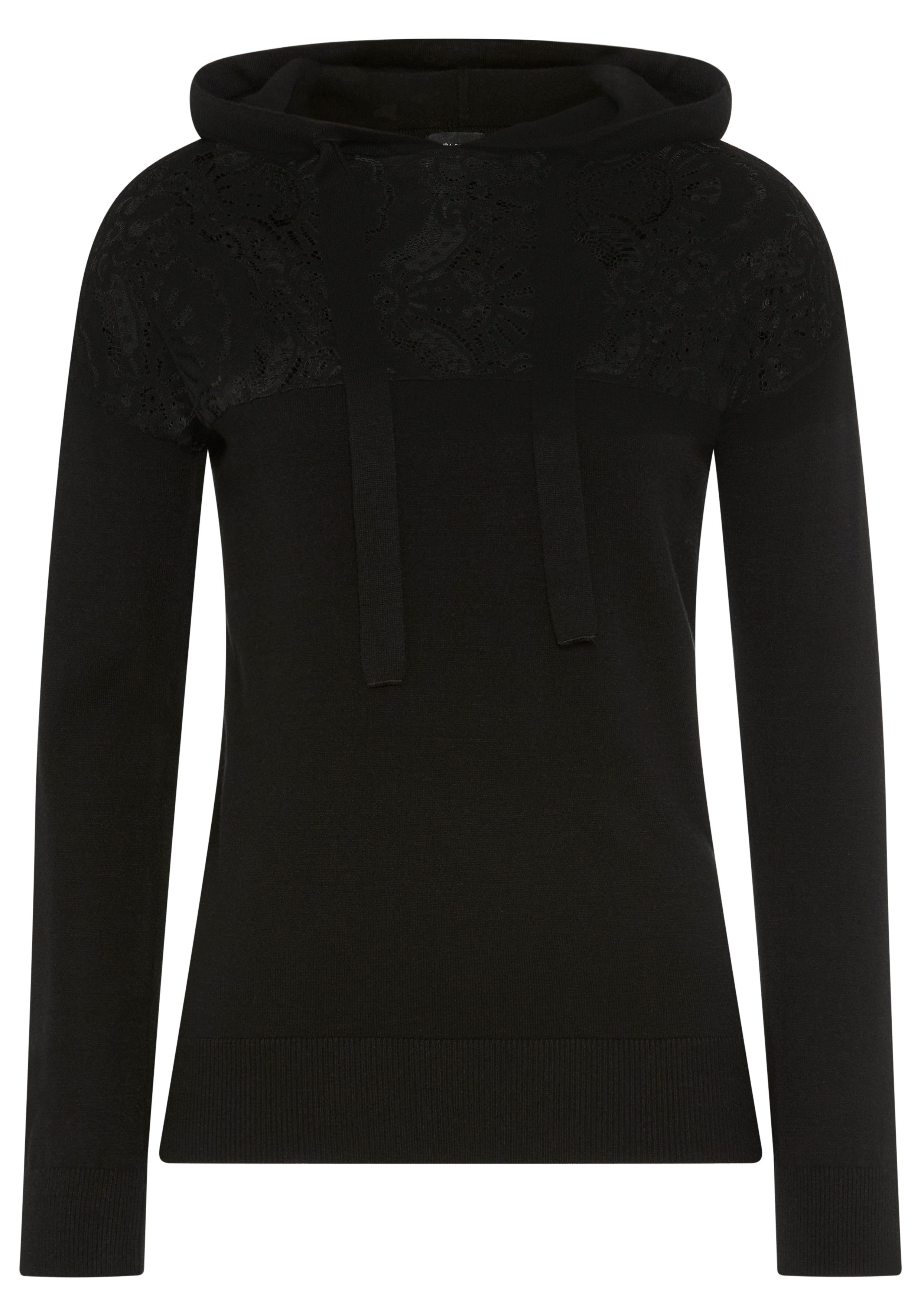 Laura Scott Kapuzenpullover kuscheliger Winterstrick mit femininem Spitzeneinsatz
