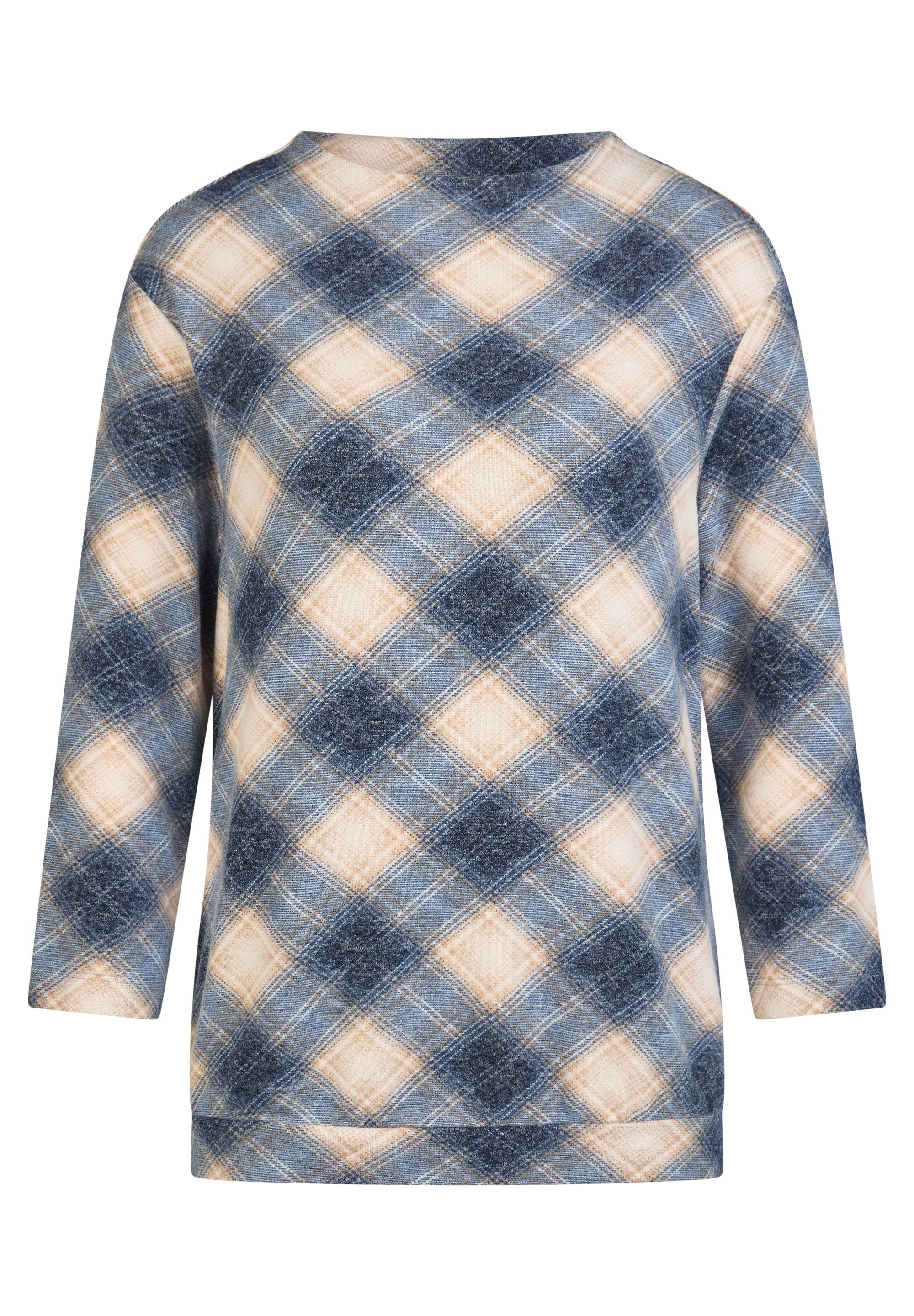 Rabe Langarmshirt im Karo-Look und mit Viskose/Stretch