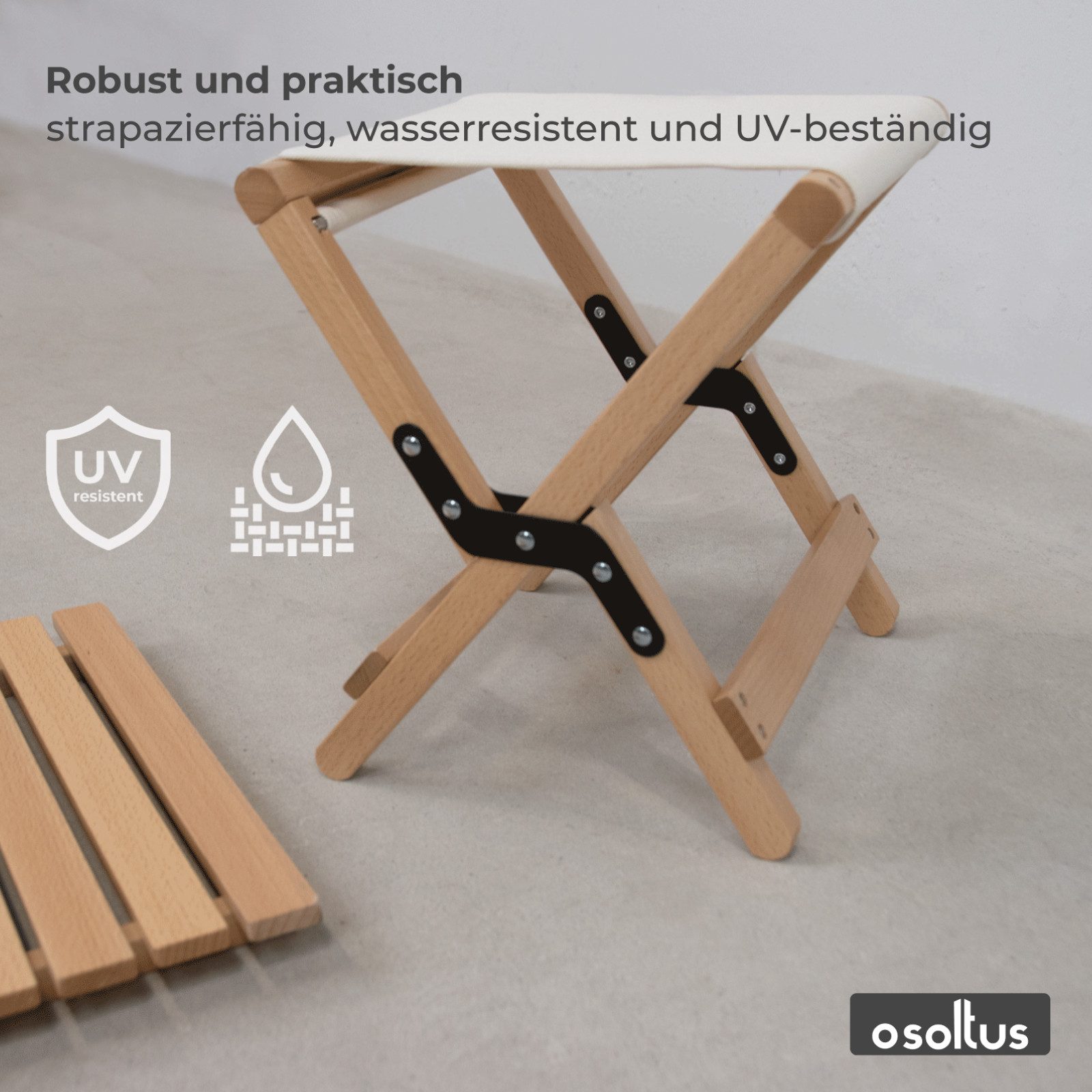 osoltus Campingstuhl osoltus Holz Falthocker 2in1 Camping Hocker / Beistelltisch Van natur – Bild 5 von 5